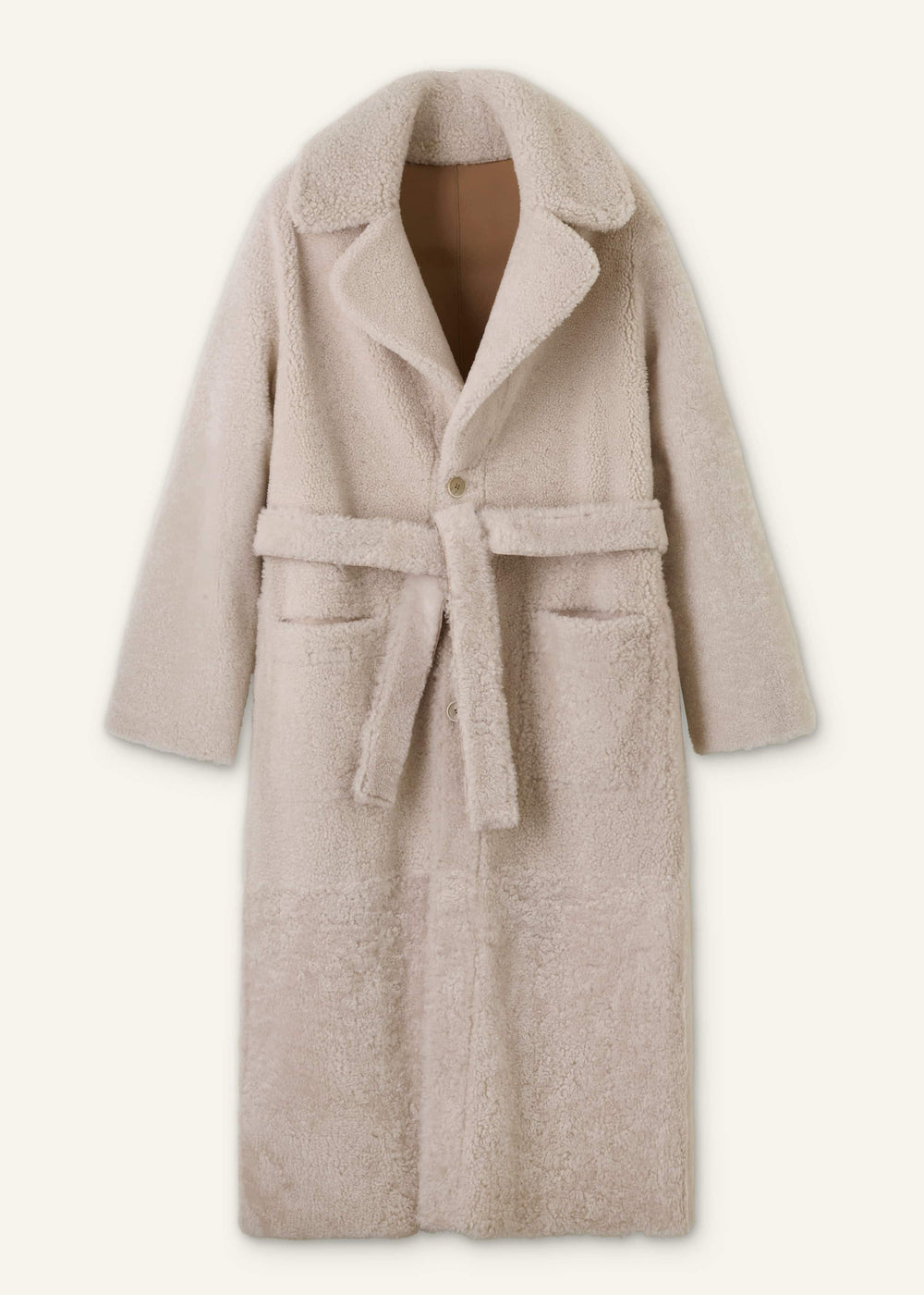 Cream Reversible Shearling Coat + Belt meandem