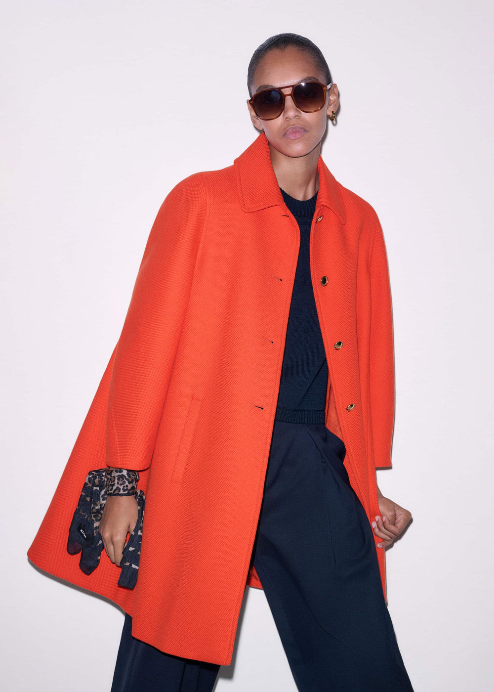 Orange Sculptural Sleeve Swing Coat meandem