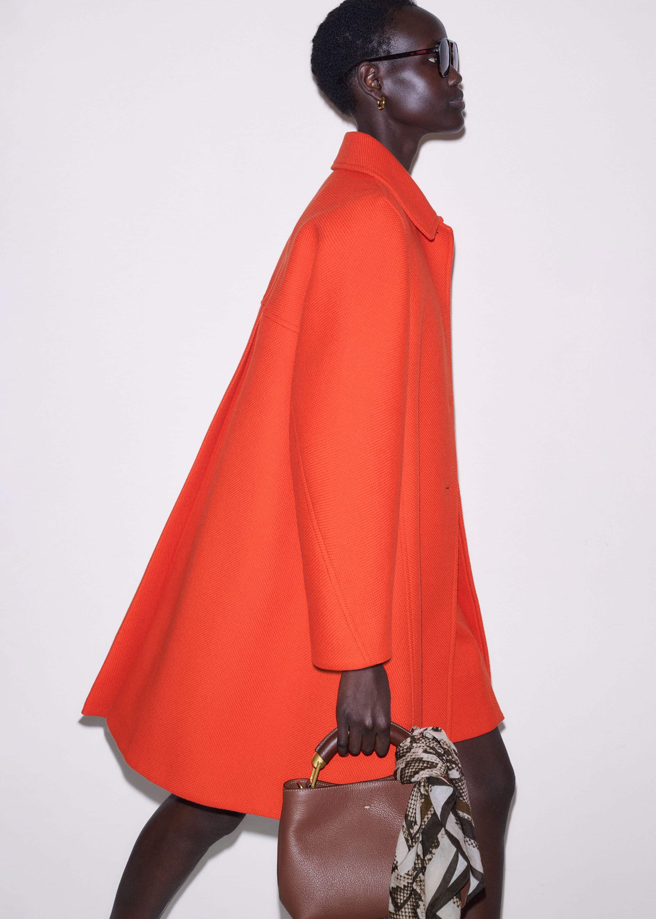 Orange Sculptural Sleeve Swing Coat meandem