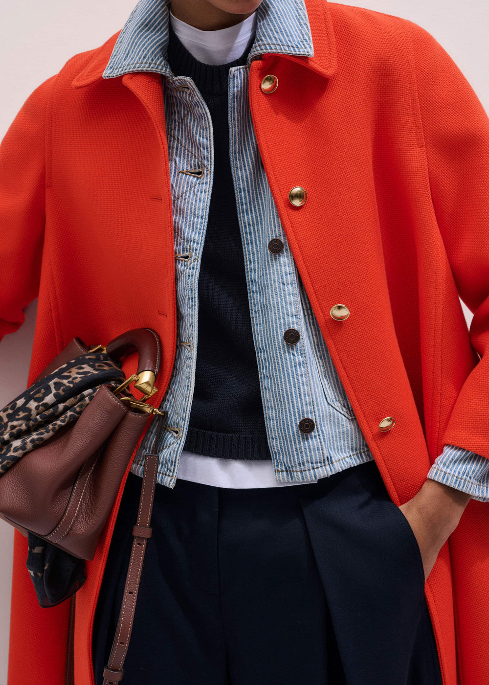 Orange Sculptural Sleeve Swing Coat meandem