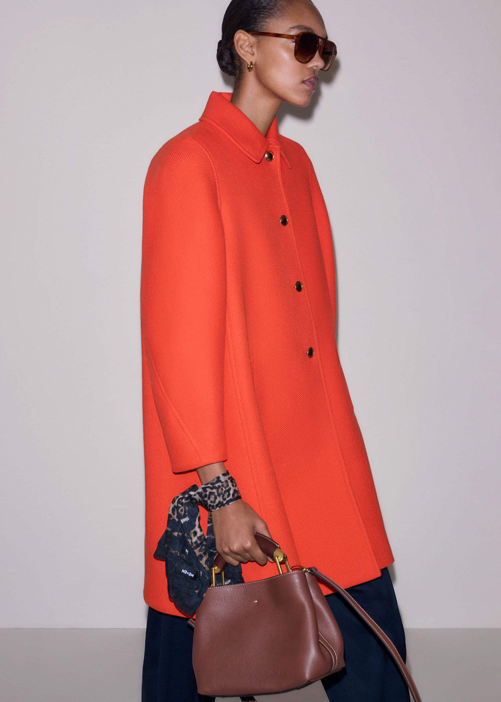 Orange Sculptural Sleeve Swing Coat meandem