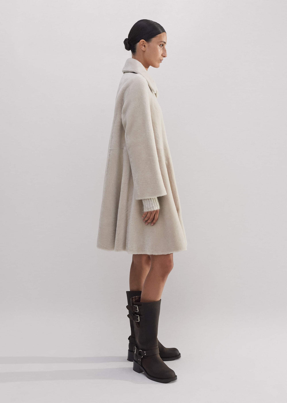 Natural Luxe Shearling Leather-Mix Swing Coat meandem