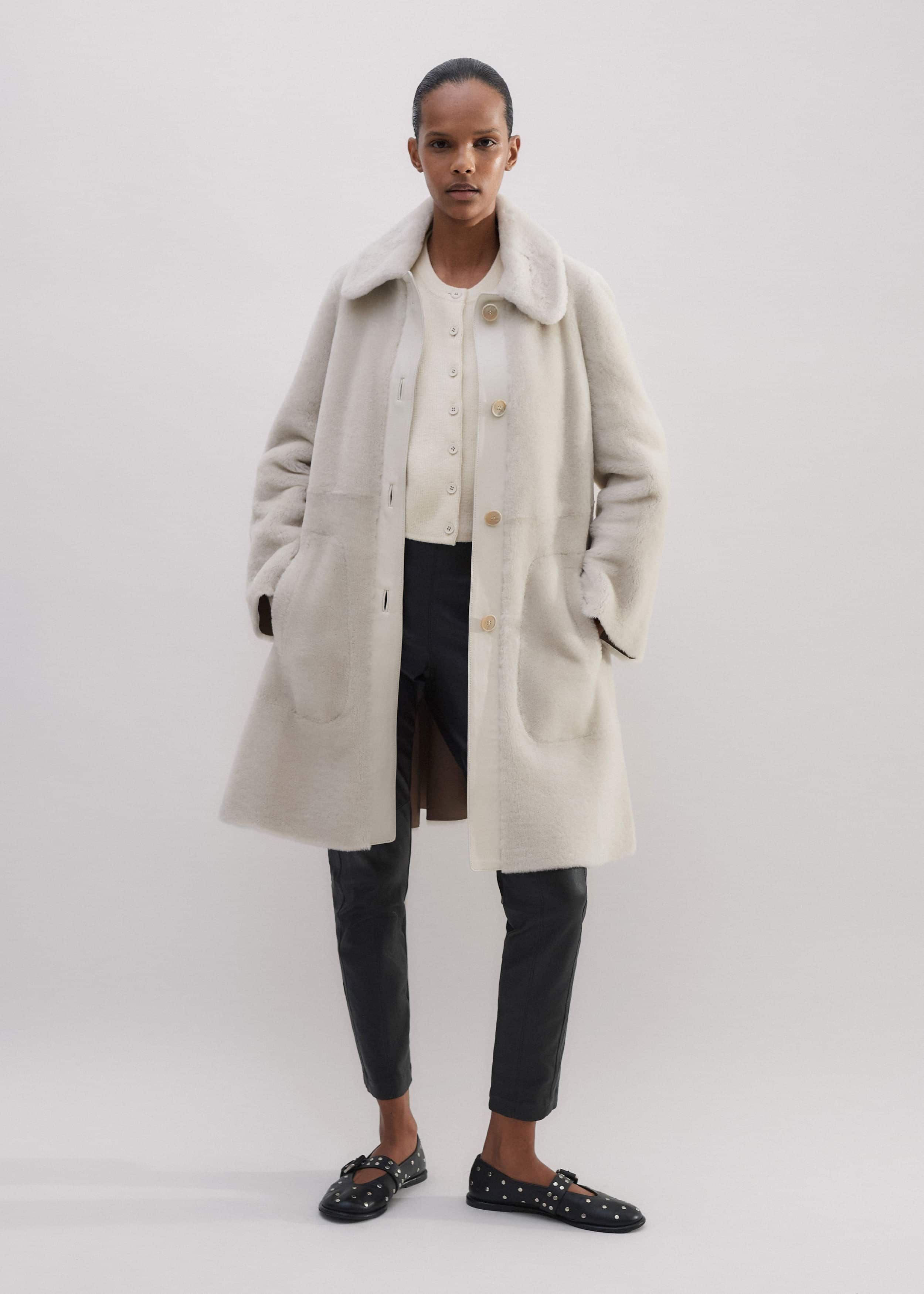 Natural Luxe Shearling Leather-Mix Swing Coat meandem