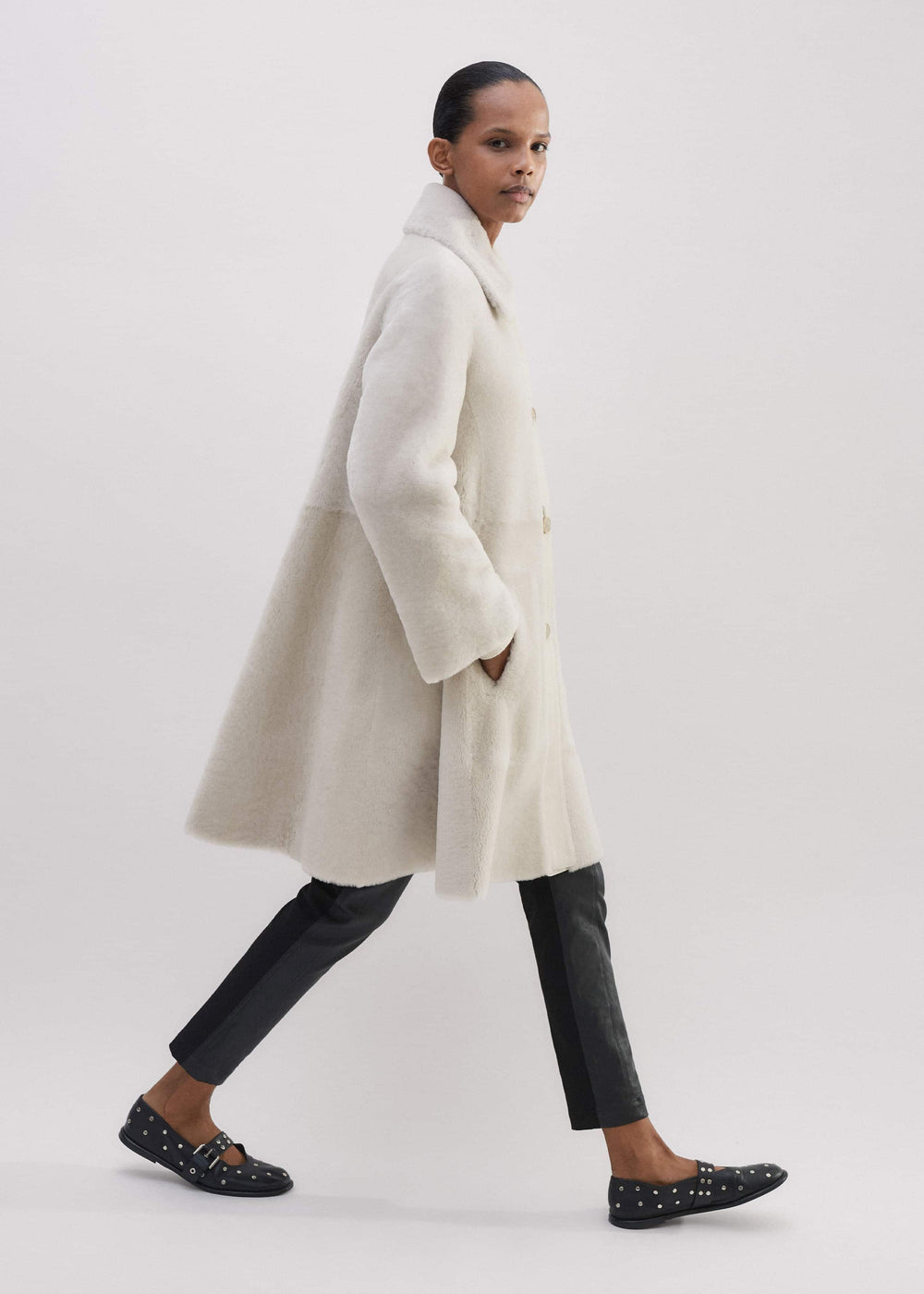 Natural Luxe Shearling Leather-Mix Swing Coat meandem