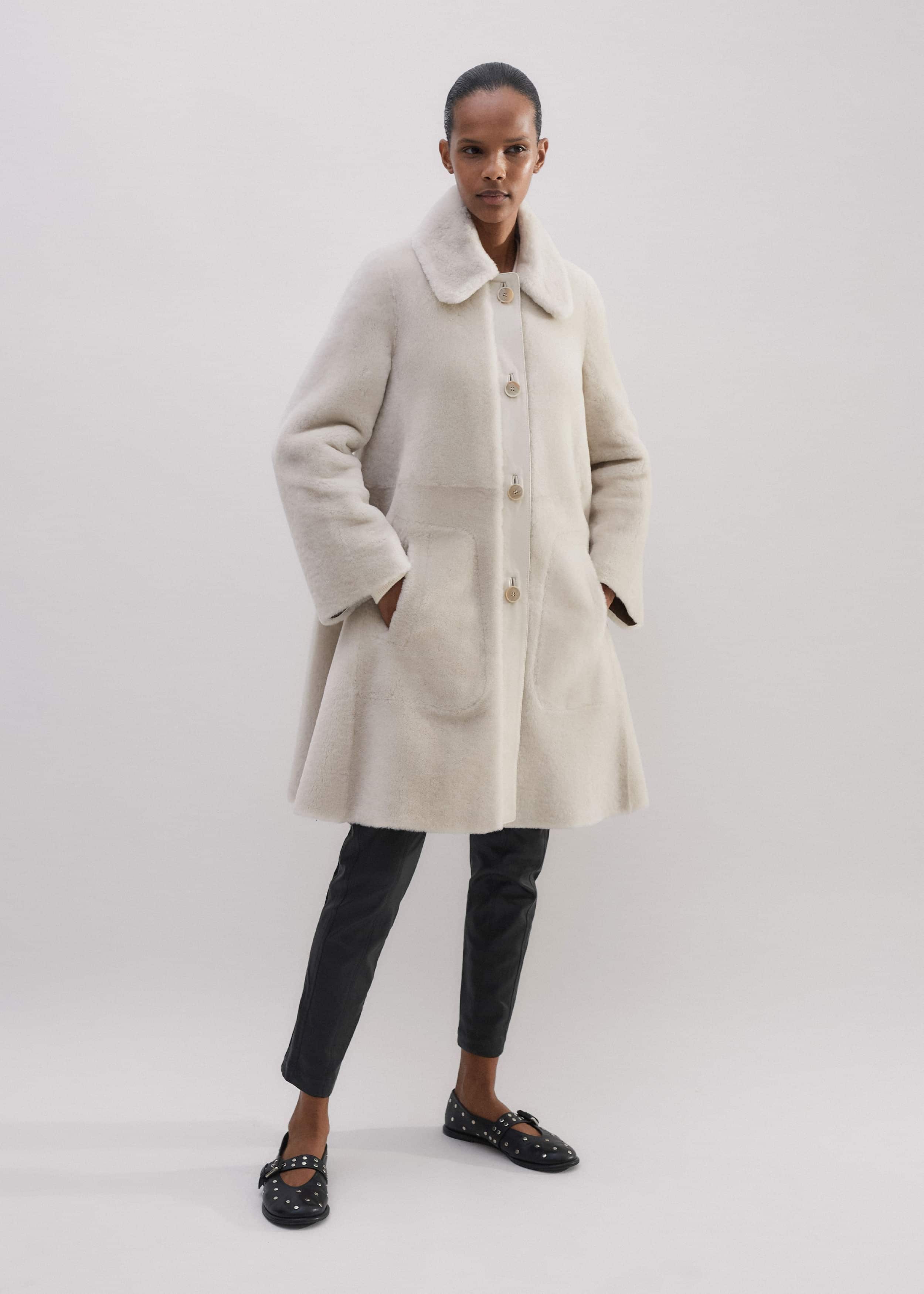 Natural Luxe Shearling Leather-Mix Swing Coat meandem