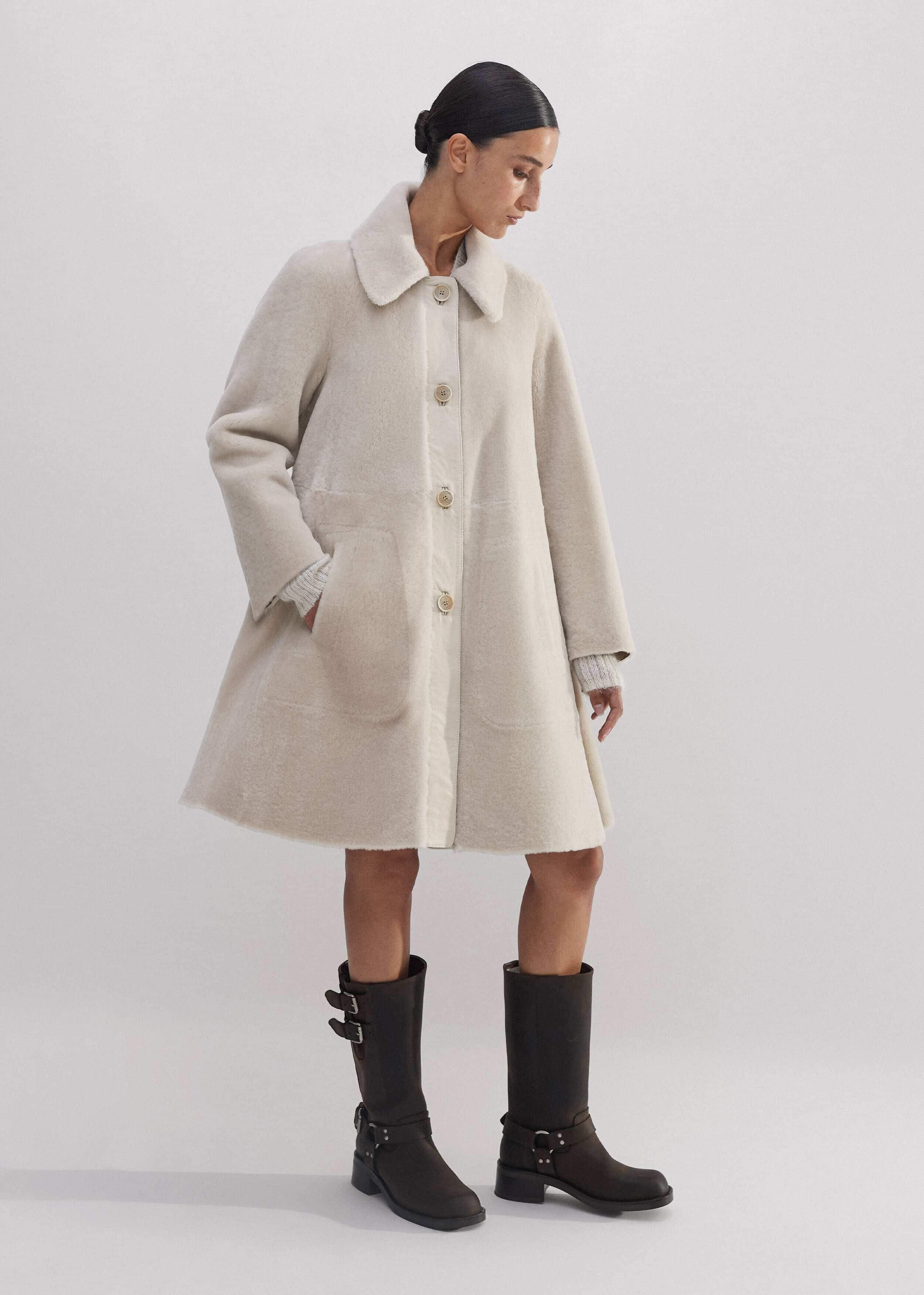 Natural Luxe Shearling Leather-Mix Swing Coat meandem