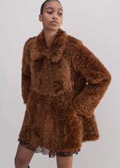 Brown Luxe Shearling Swing Coat meandem
