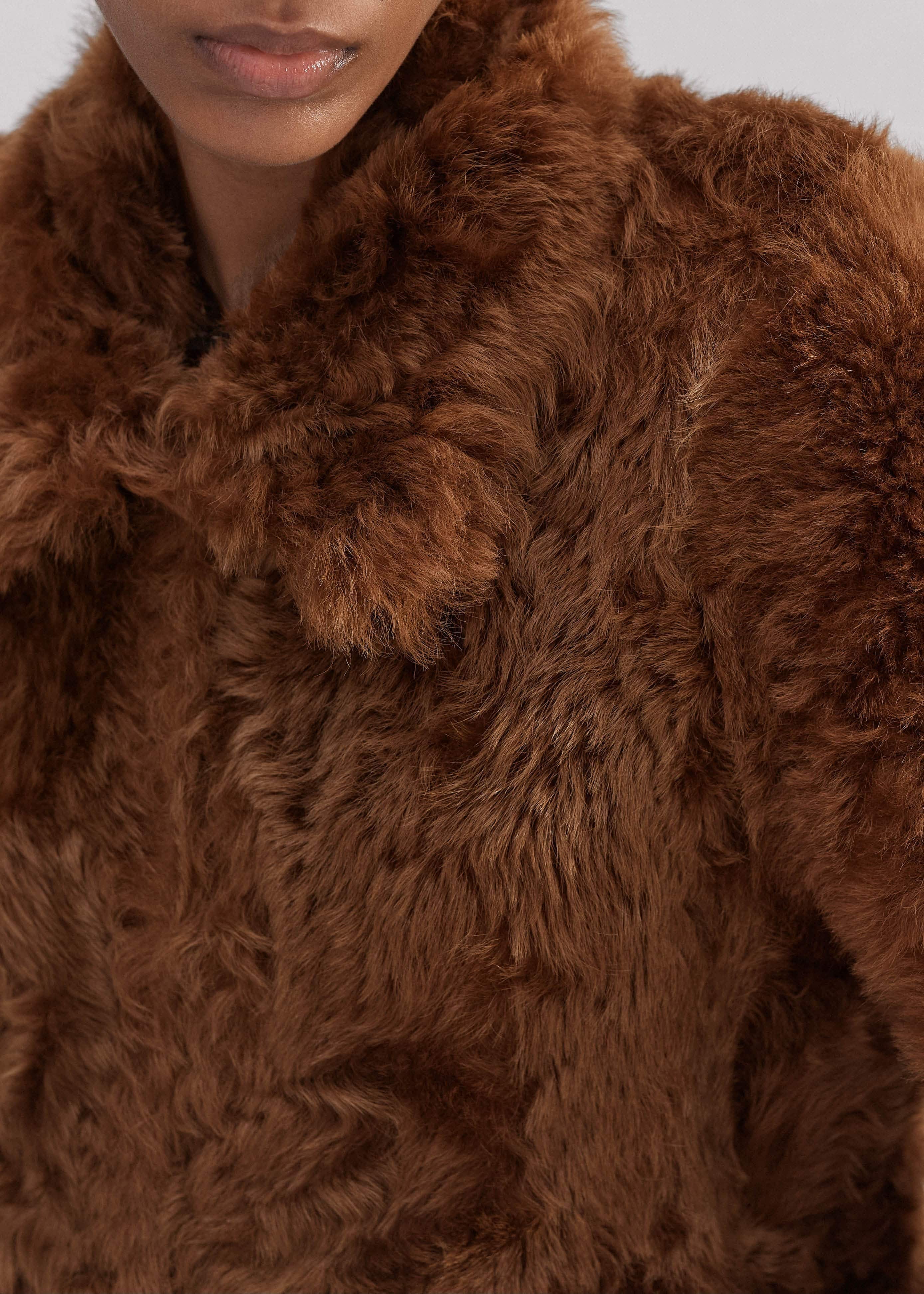 Brown Luxe Shearling Swing Coat meandem