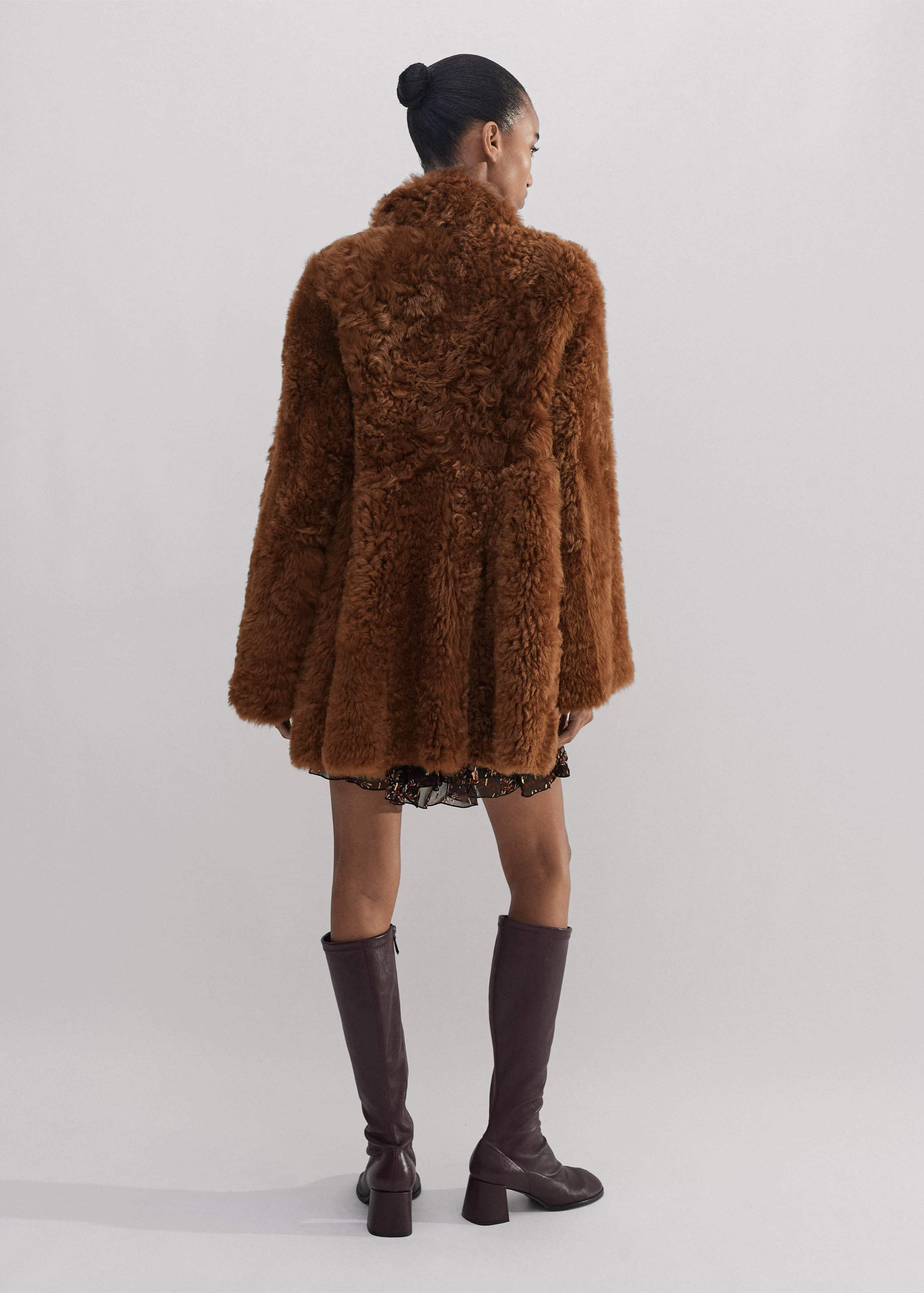Brown Luxe Shearling Swing Coat meandem
