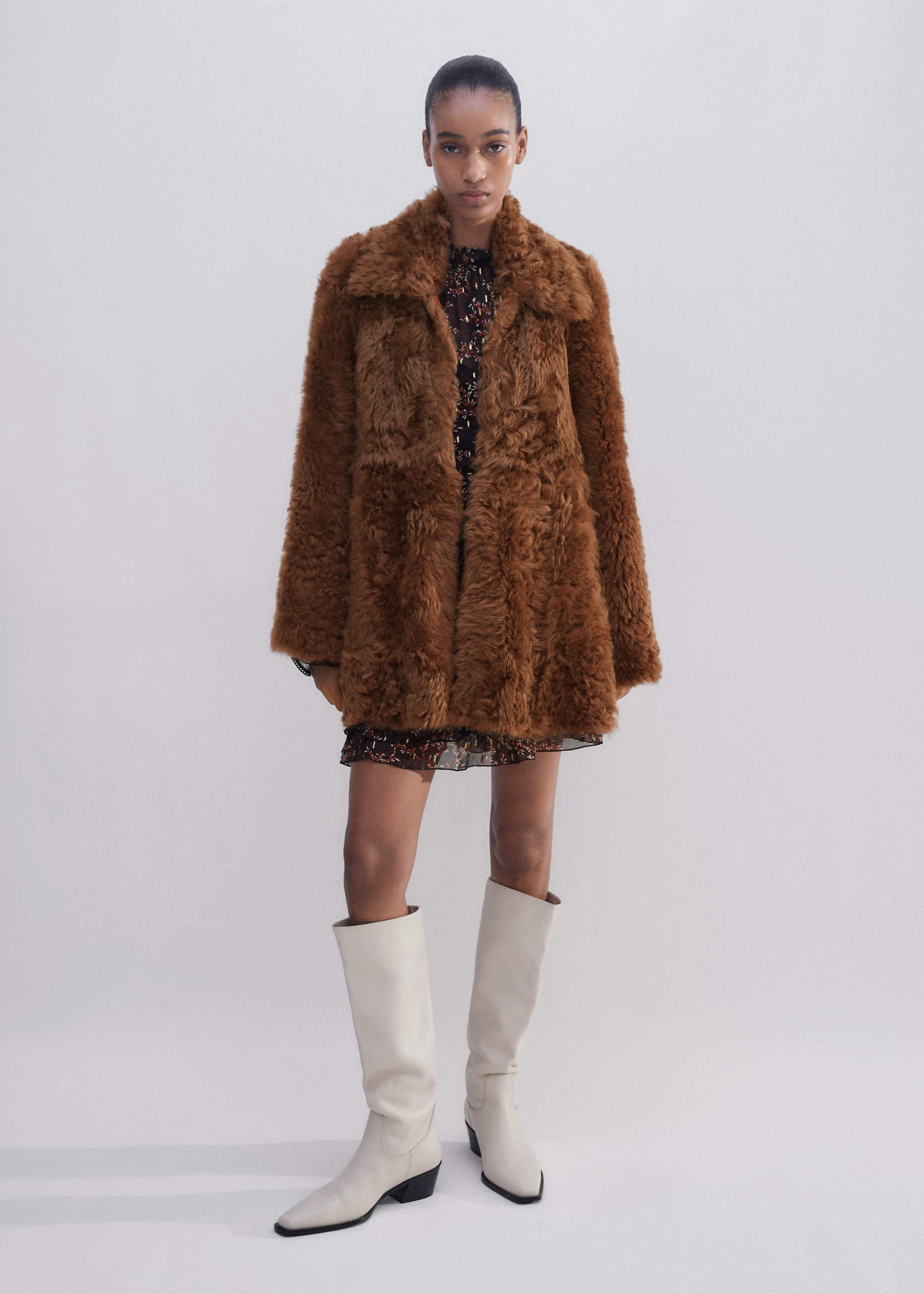 Brown Luxe Shearling Swing Coat meandem