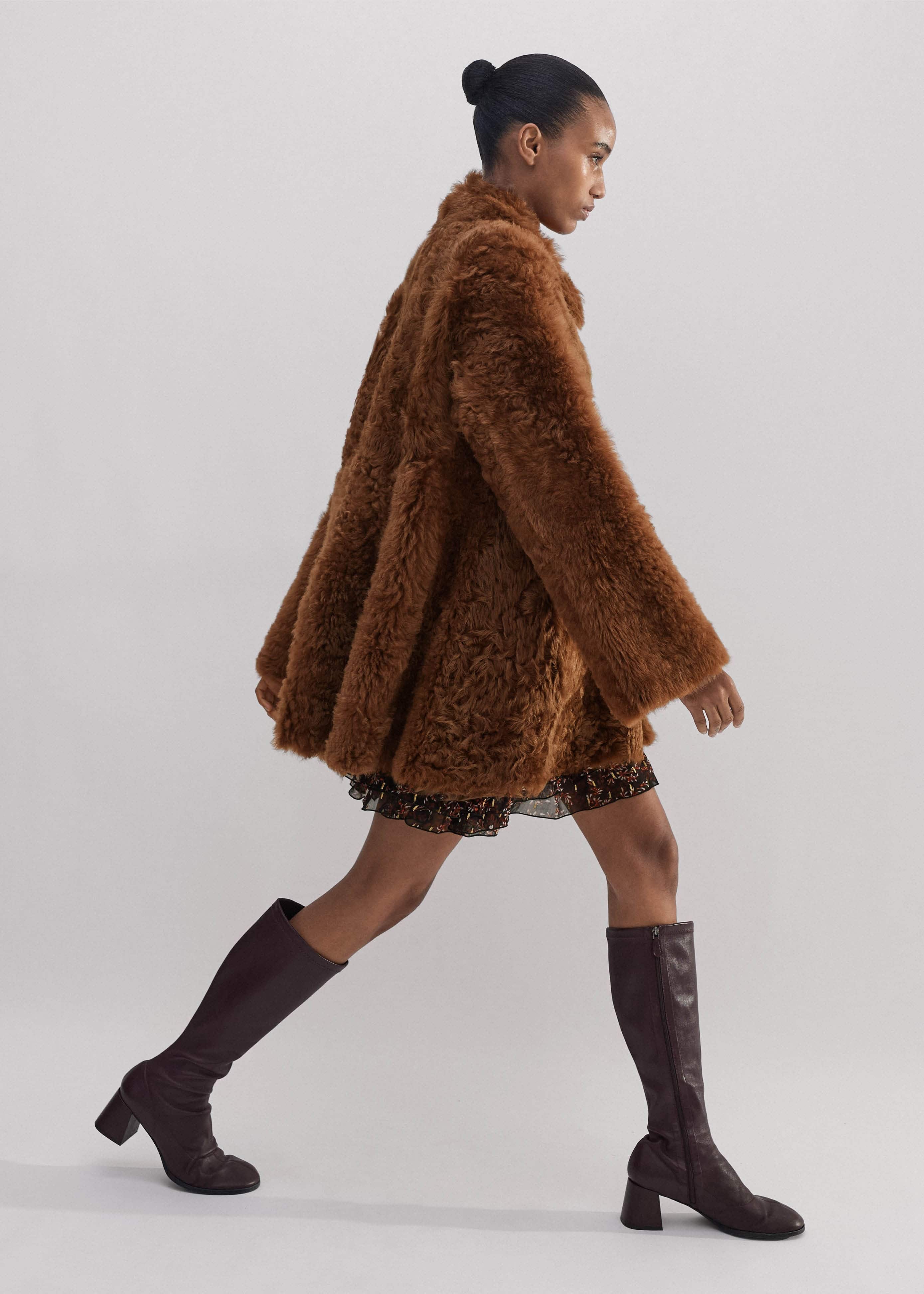 Brown Luxe Shearling Swing Coat meandem