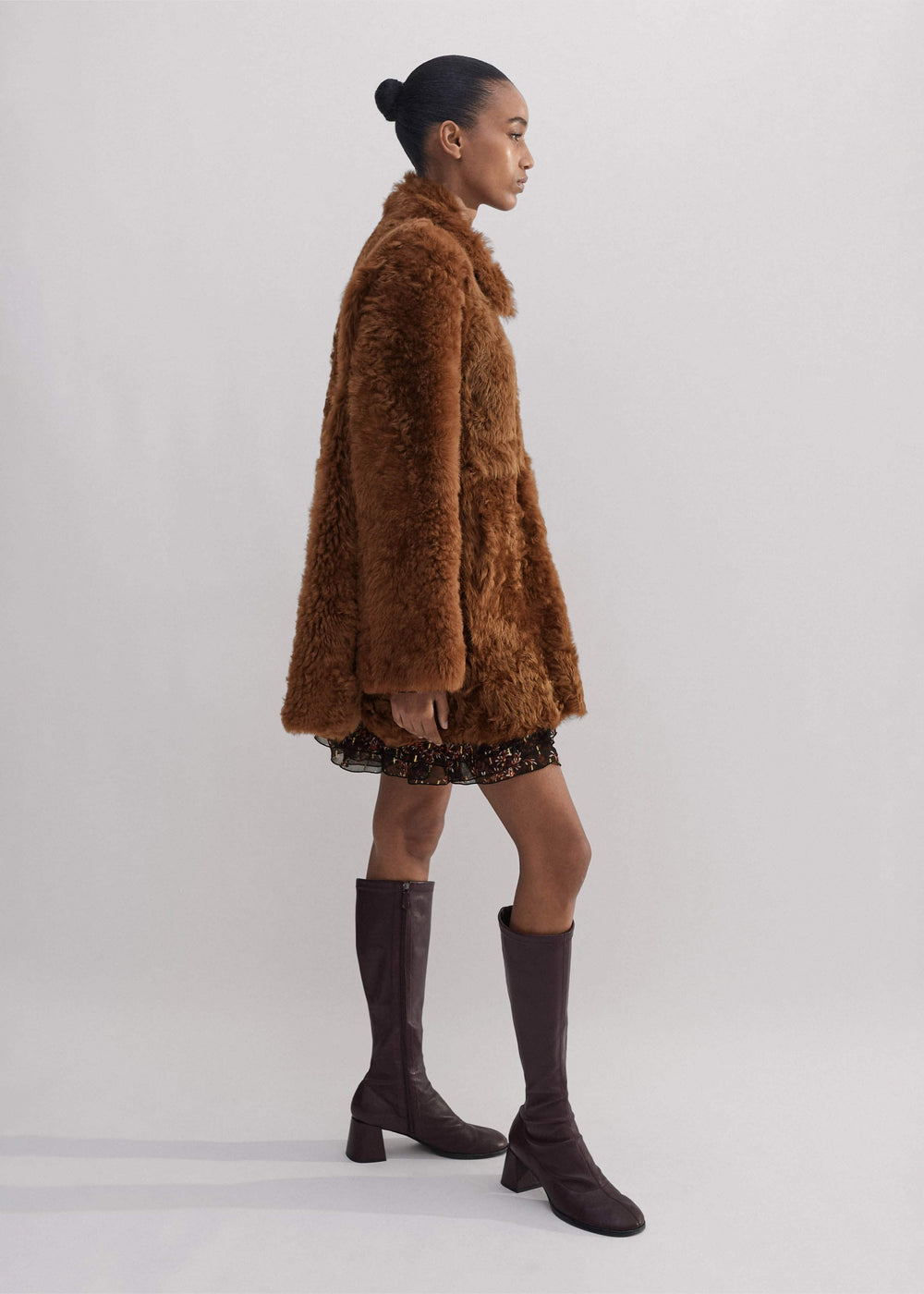 Brown Luxe Shearling Swing Coat meandem