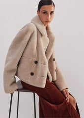 Cream Luxe Short Shearling Coat | Shearling Coats meandem