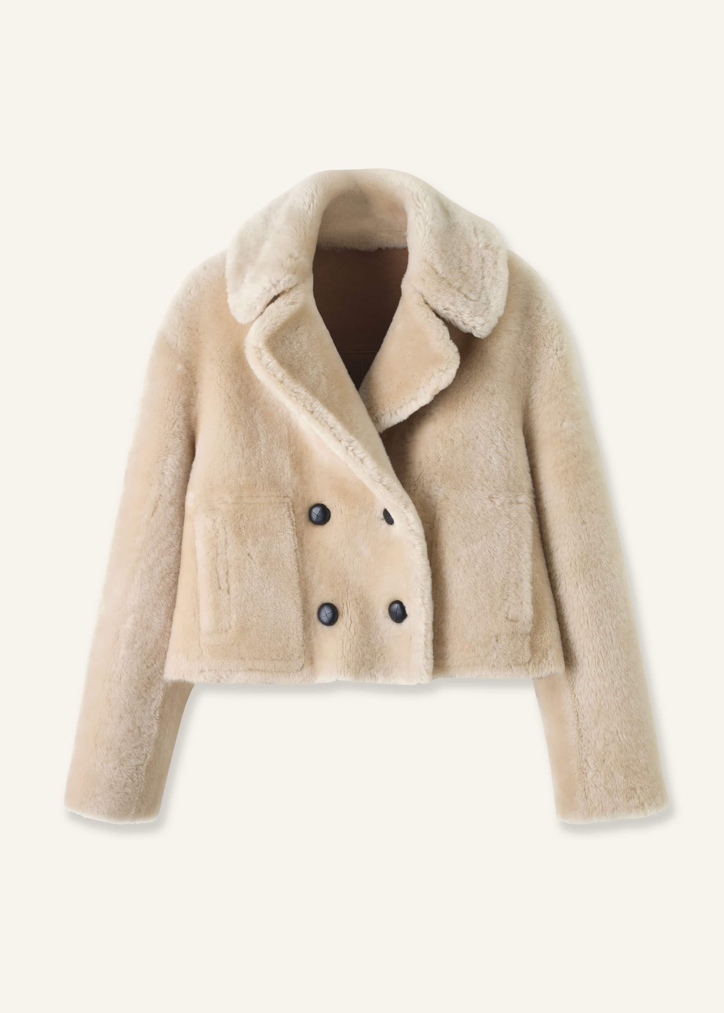 Cream Luxe Short Shearling Coat | Shearling Coats meandem