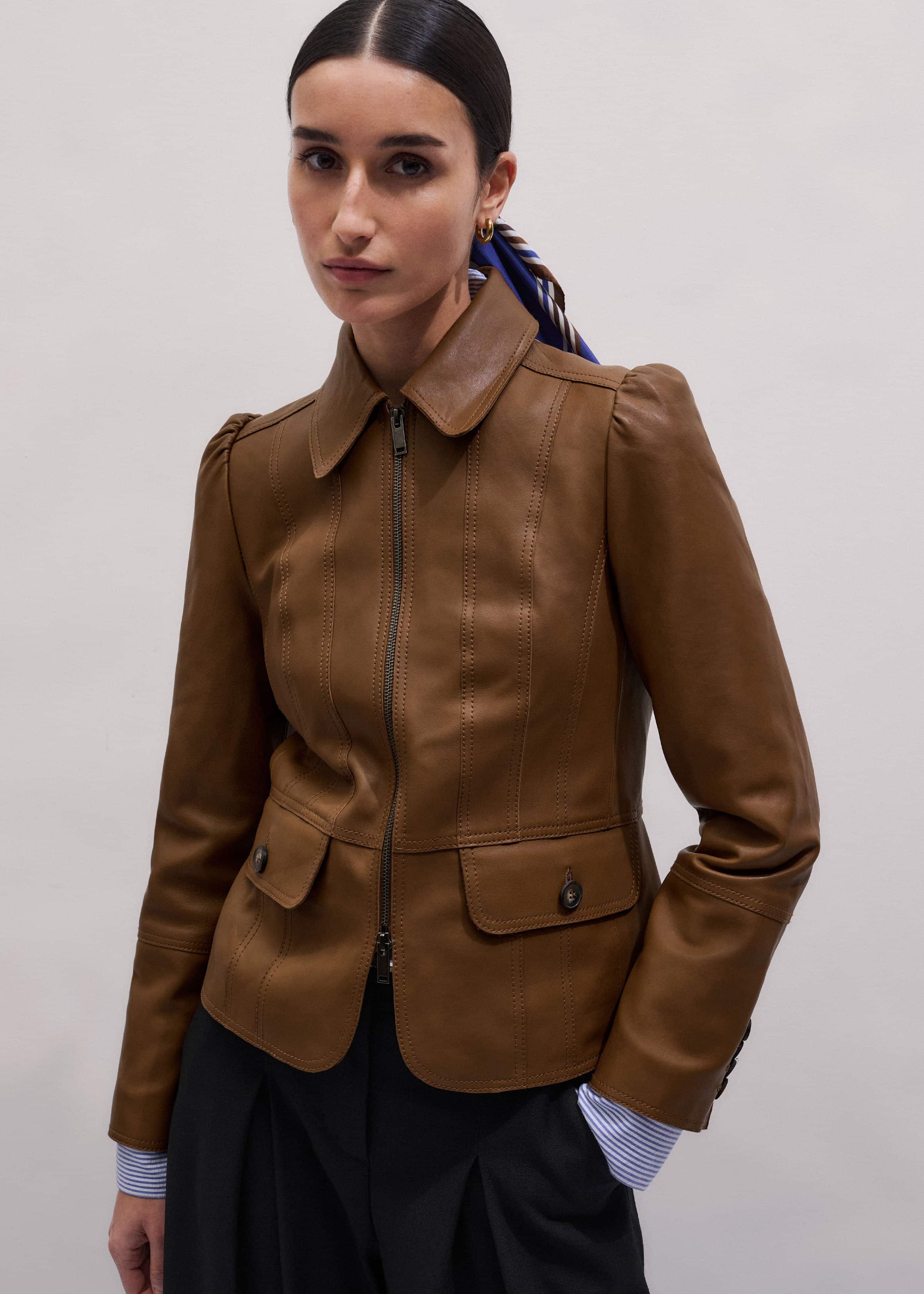 Brown Slim Fit Feminine Utility Jacket meandem
