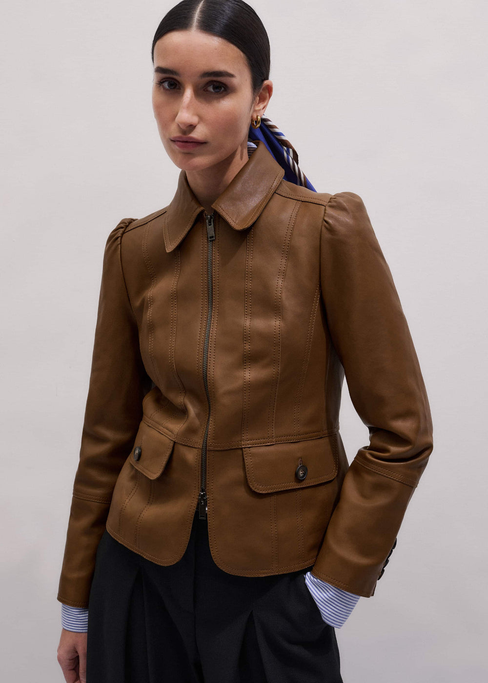 Brown Slim Fit Feminine Utility Jacket meandem