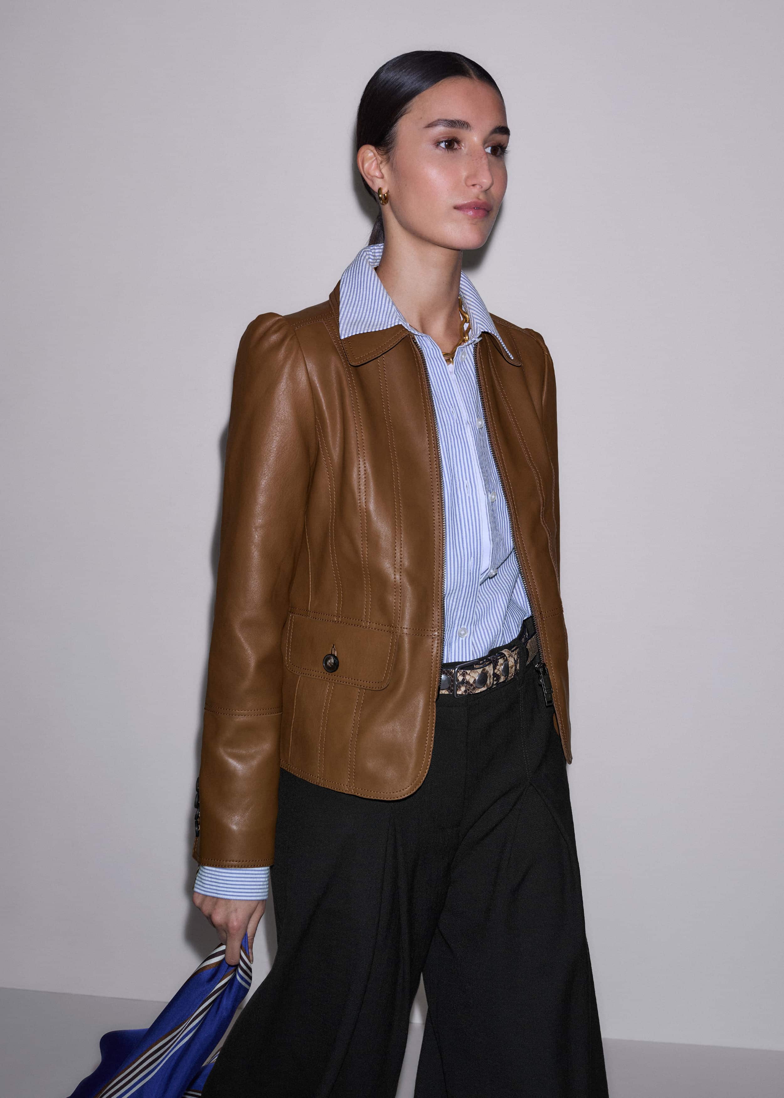 Brown Slim Fit Feminine Utility Jacket meandem