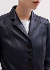 Navy Leather Luxe Short Fitted Blazer meandem