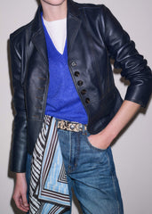 Navy Leather Luxe Short Fitted Blazer meandem