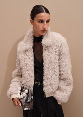 Cream Luxe Shearling Bomber Jacket meandem