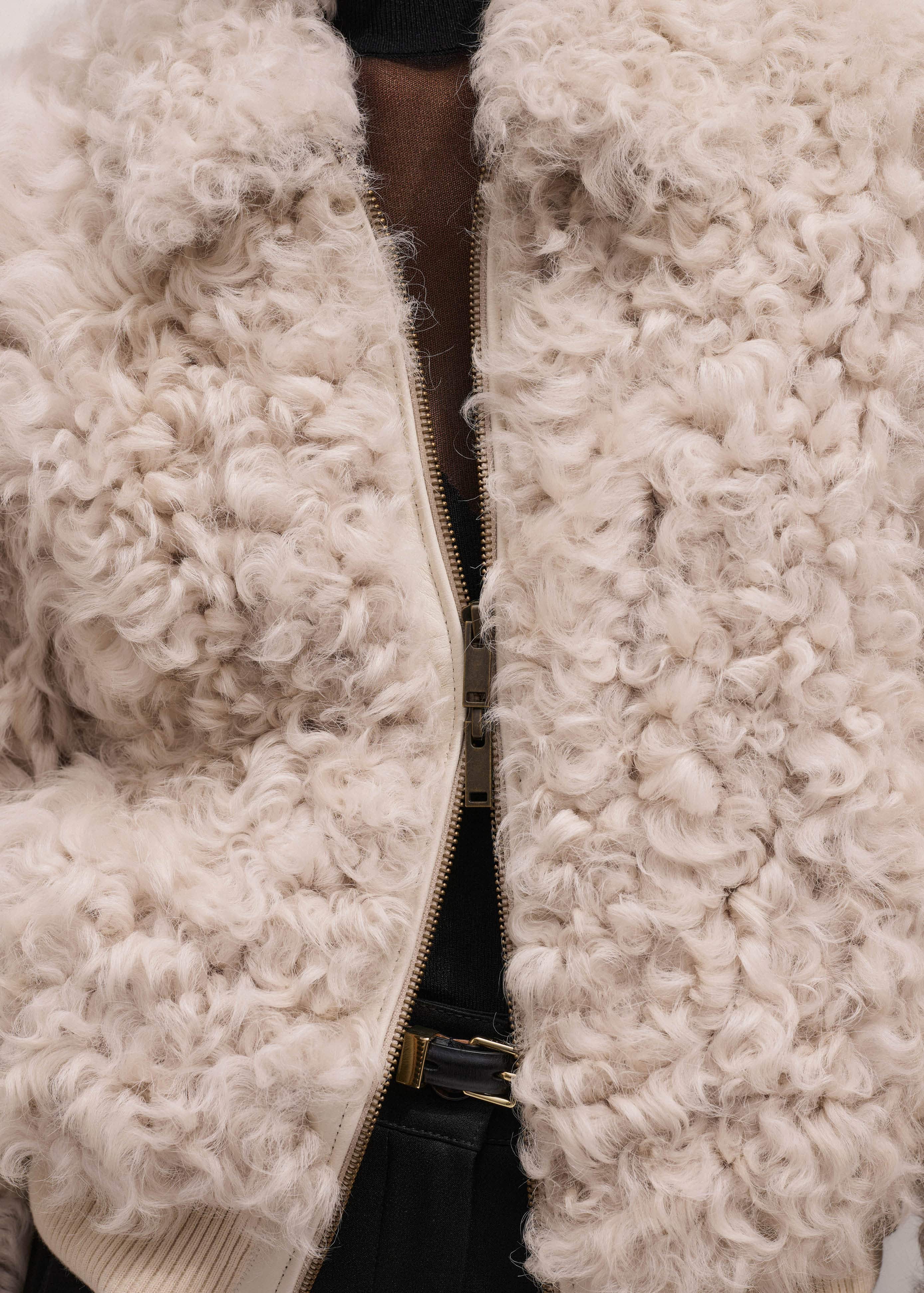 Cream Luxe Shearling Bomber Jacket meandem