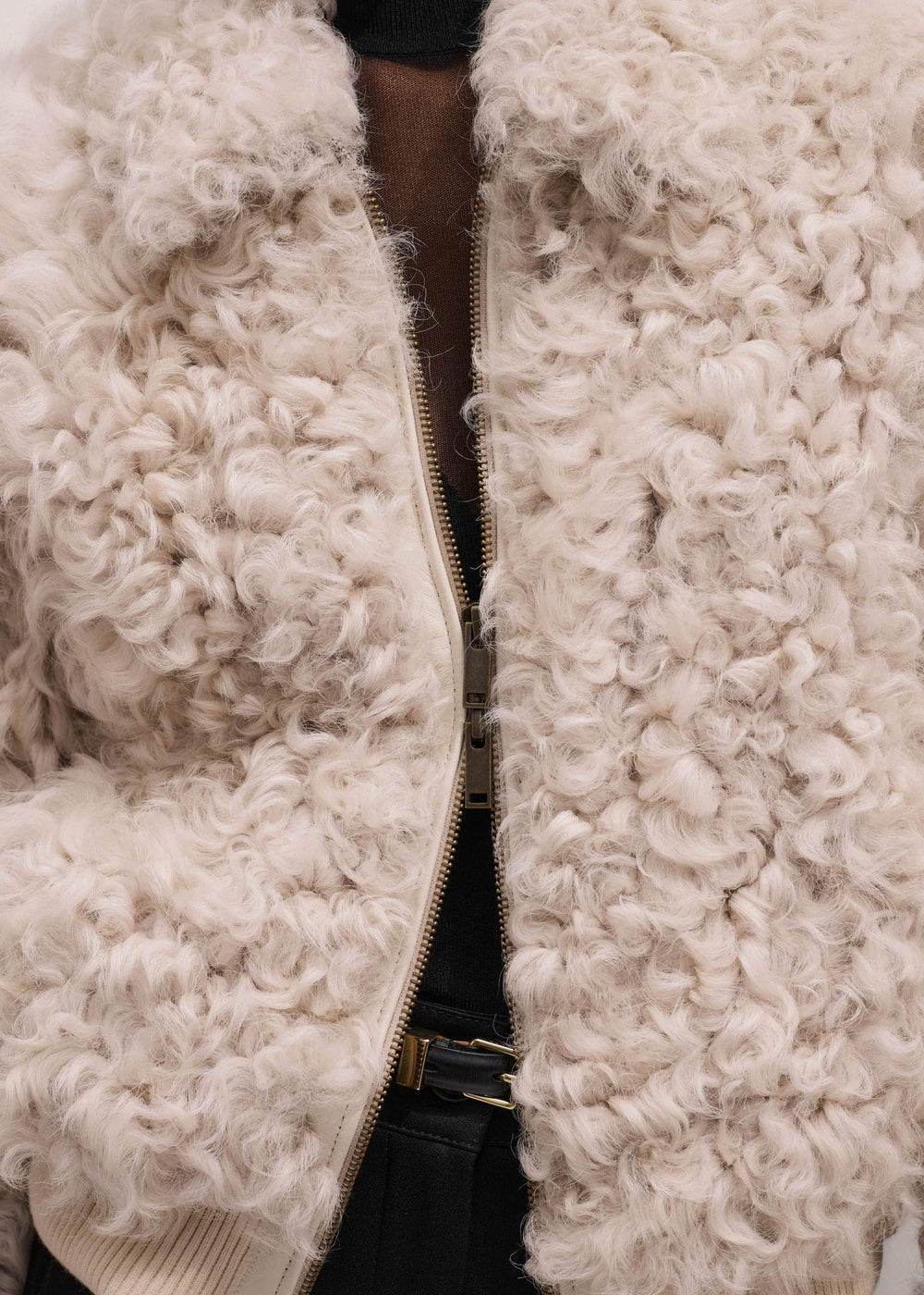 Cream Luxe Shearling Bomber Jacket meandem