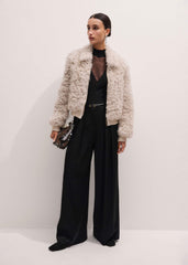 Cream Luxe Shearling Bomber Jacket meandem