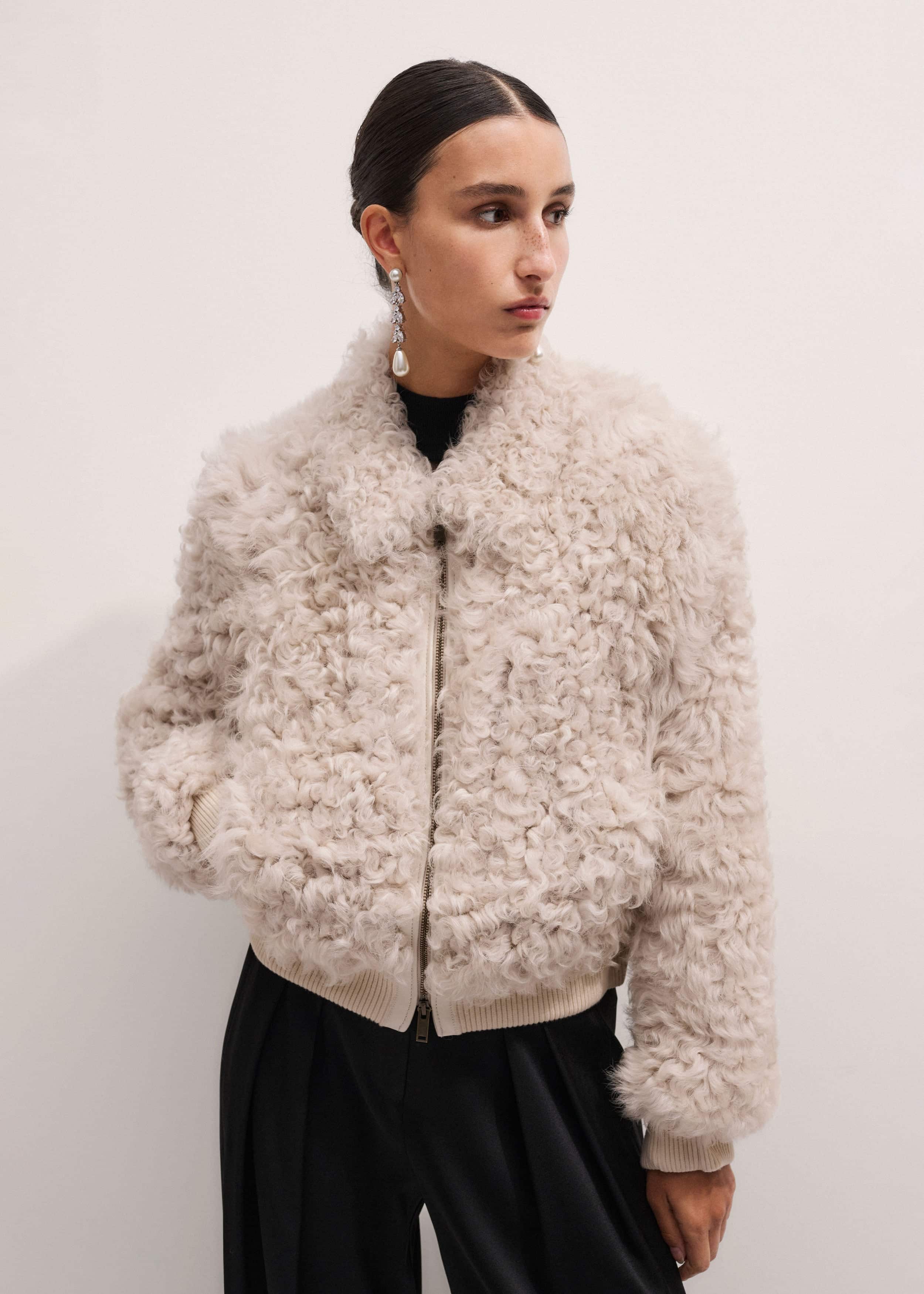 Cream Luxe Shearling Bomber Jacket meandem