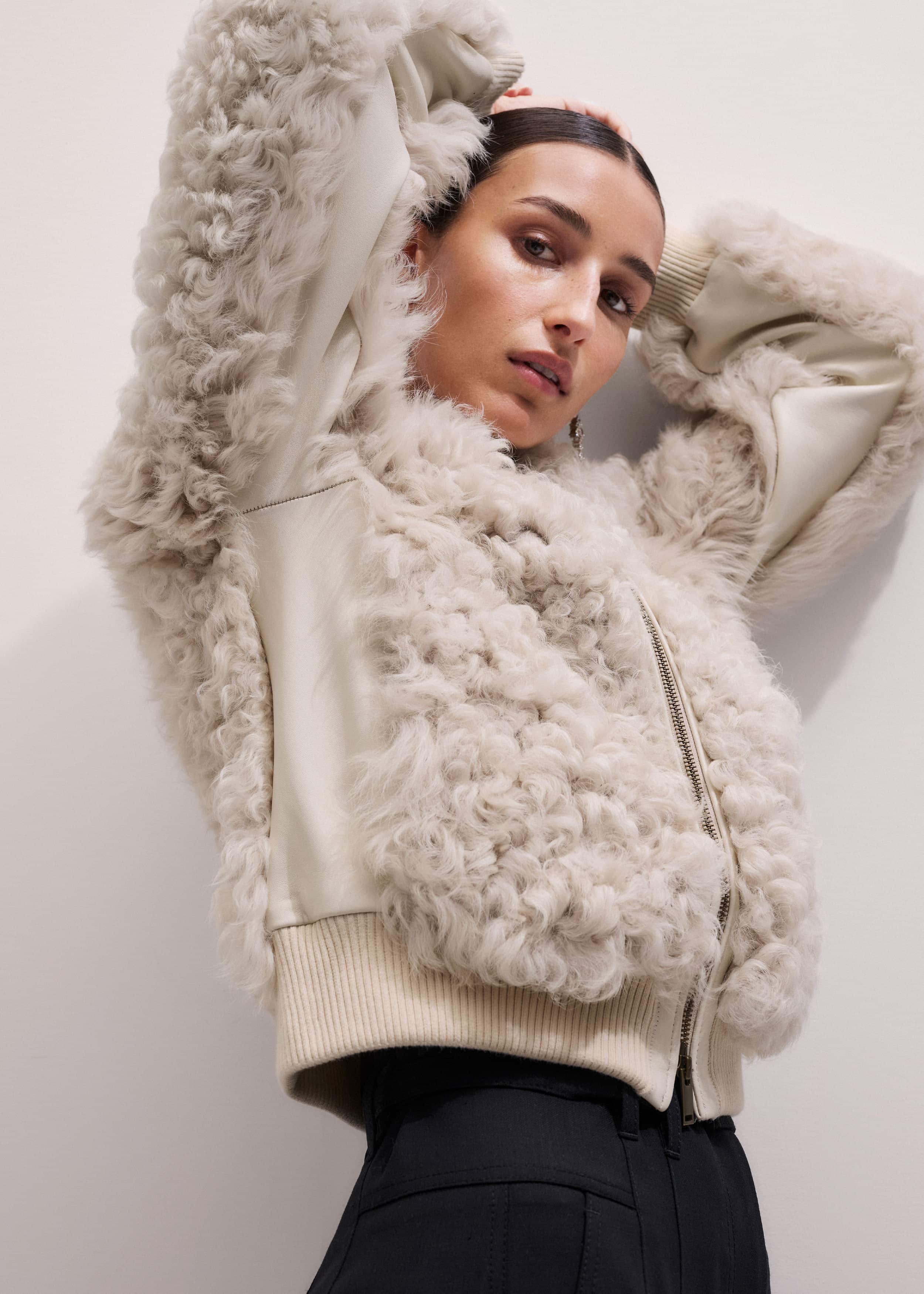 Cream Luxe Shearling Bomber Jacket meandem