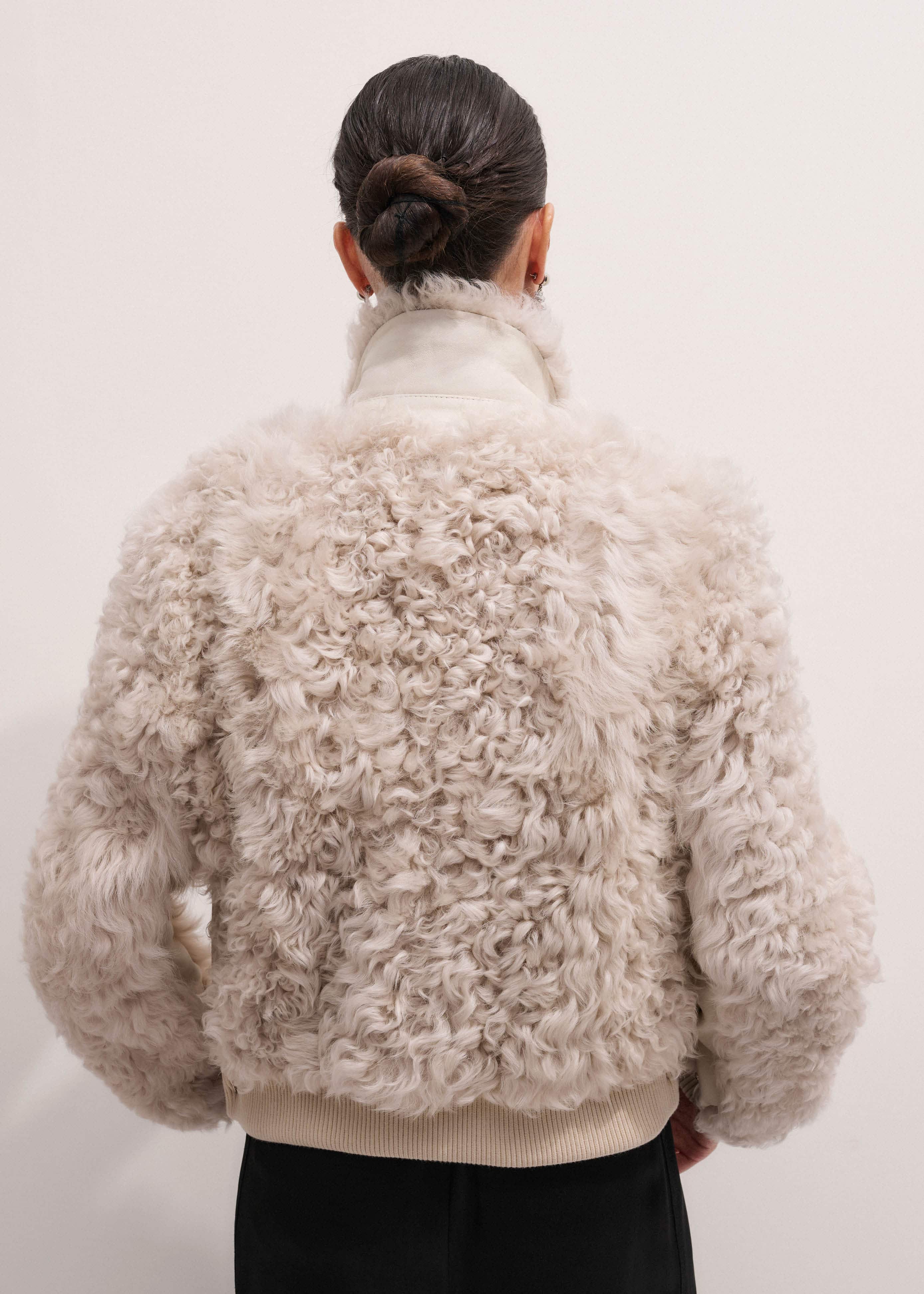Cream Luxe Shearling Bomber Jacket meandem