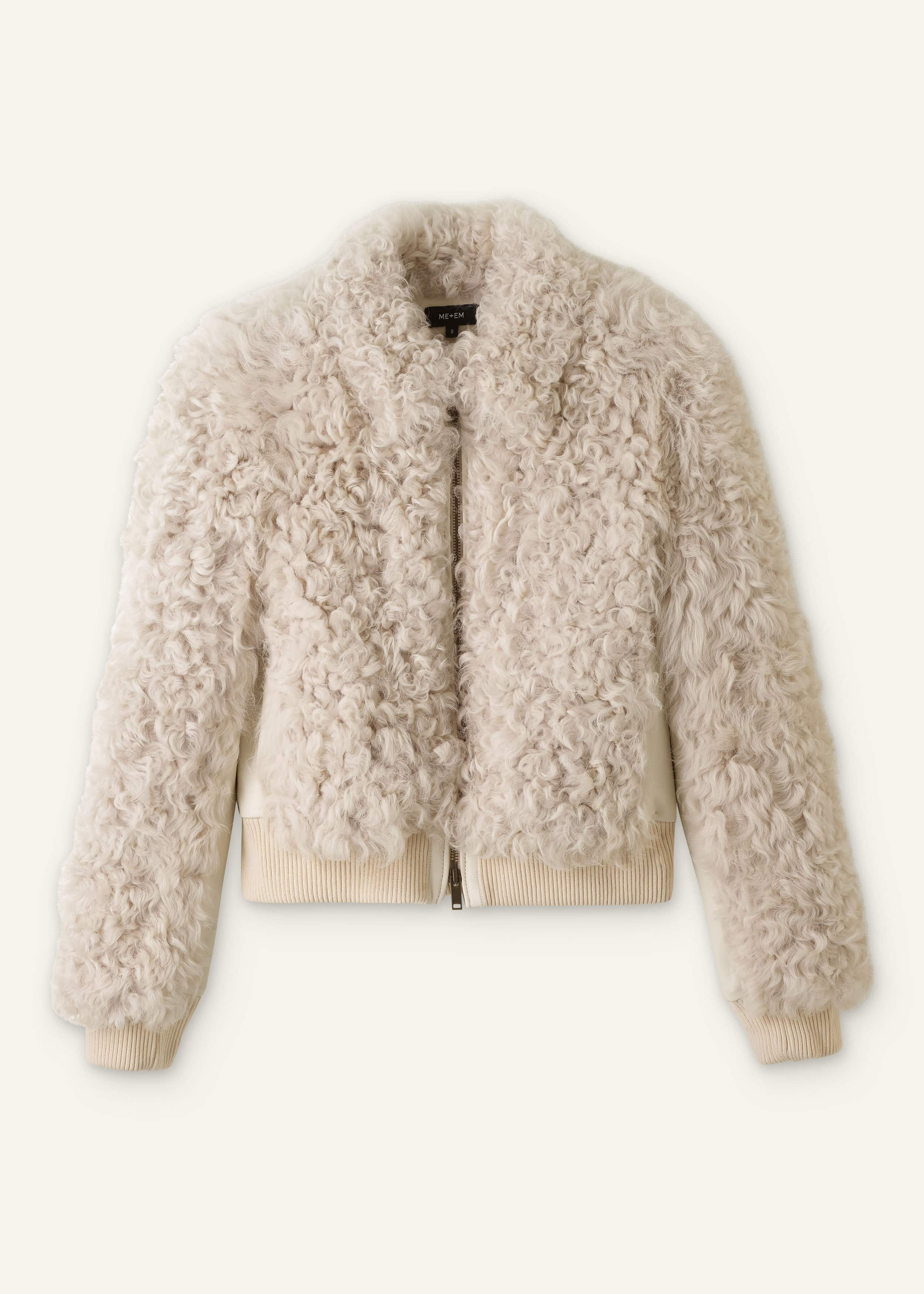 Cream Luxe Shearling Bomber Jacket meandem