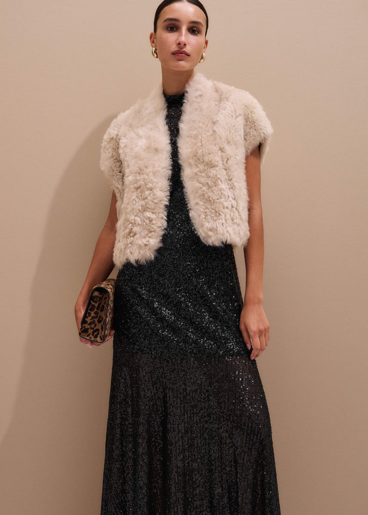 Cream Shearling Evening Layering Shrug meandem
