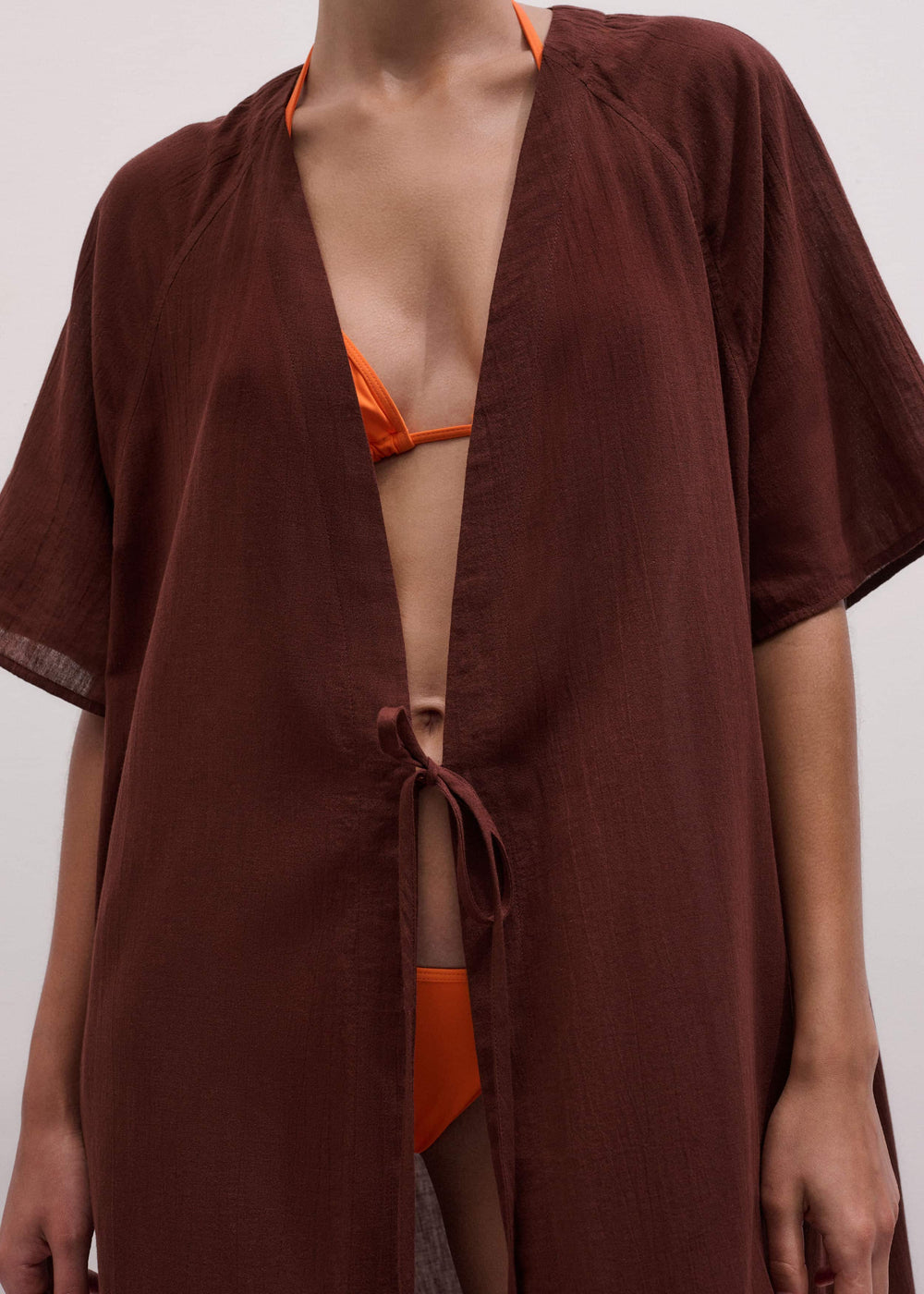 Cinnamon Brown Tie Front Maxi Cover Up meandem