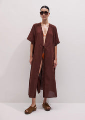 Cinnamon Brown Tie Front Maxi Cover Up meandem