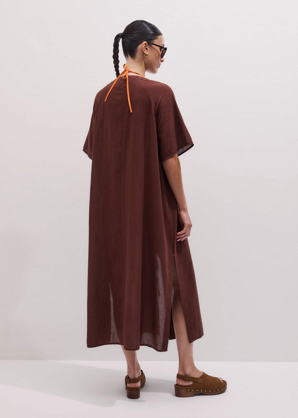 Cinnamon Brown Tie Front Maxi Cover Up meandem