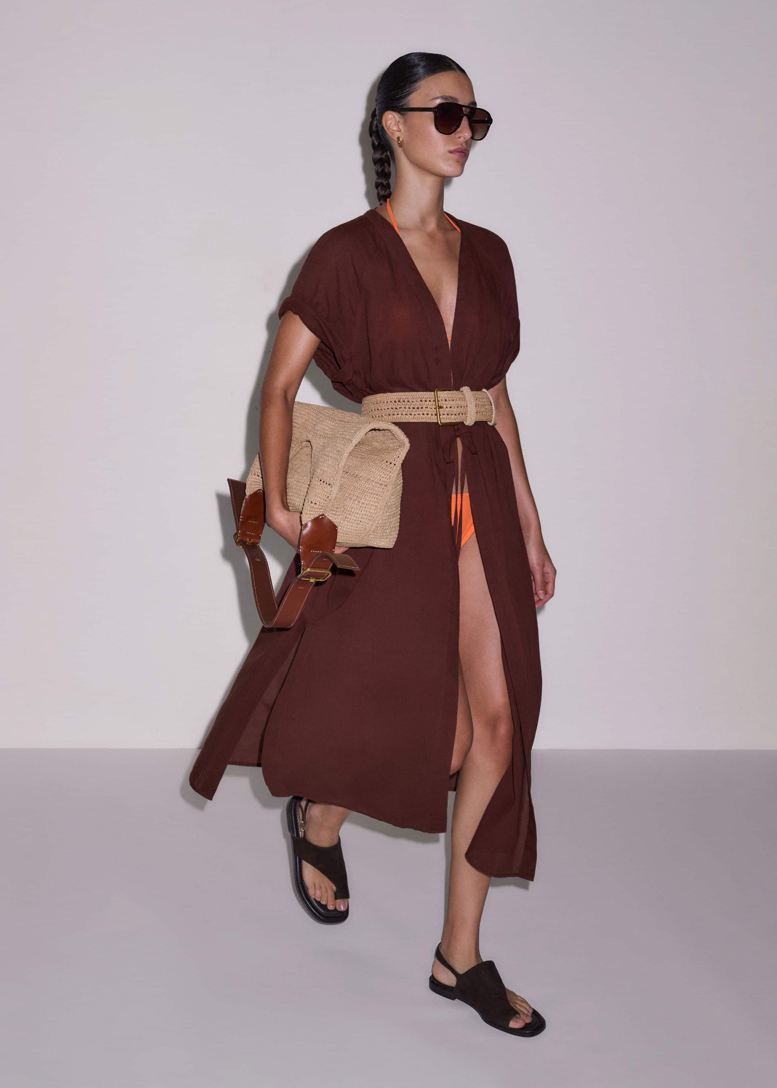 Cinnamon Brown Tie Front Maxi Cover Up meandem