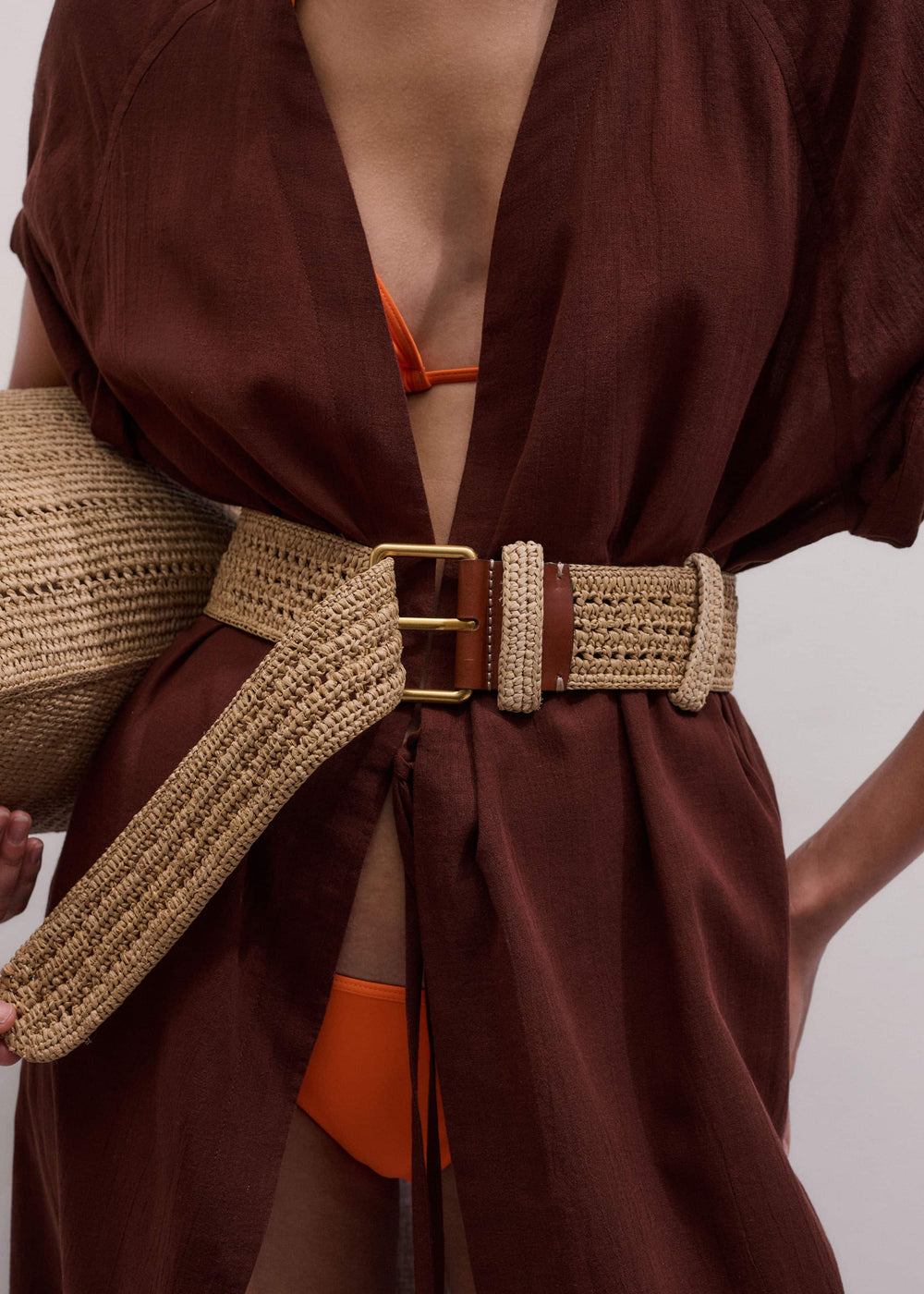 Tan Raffia Wide Summer Belt meandem
