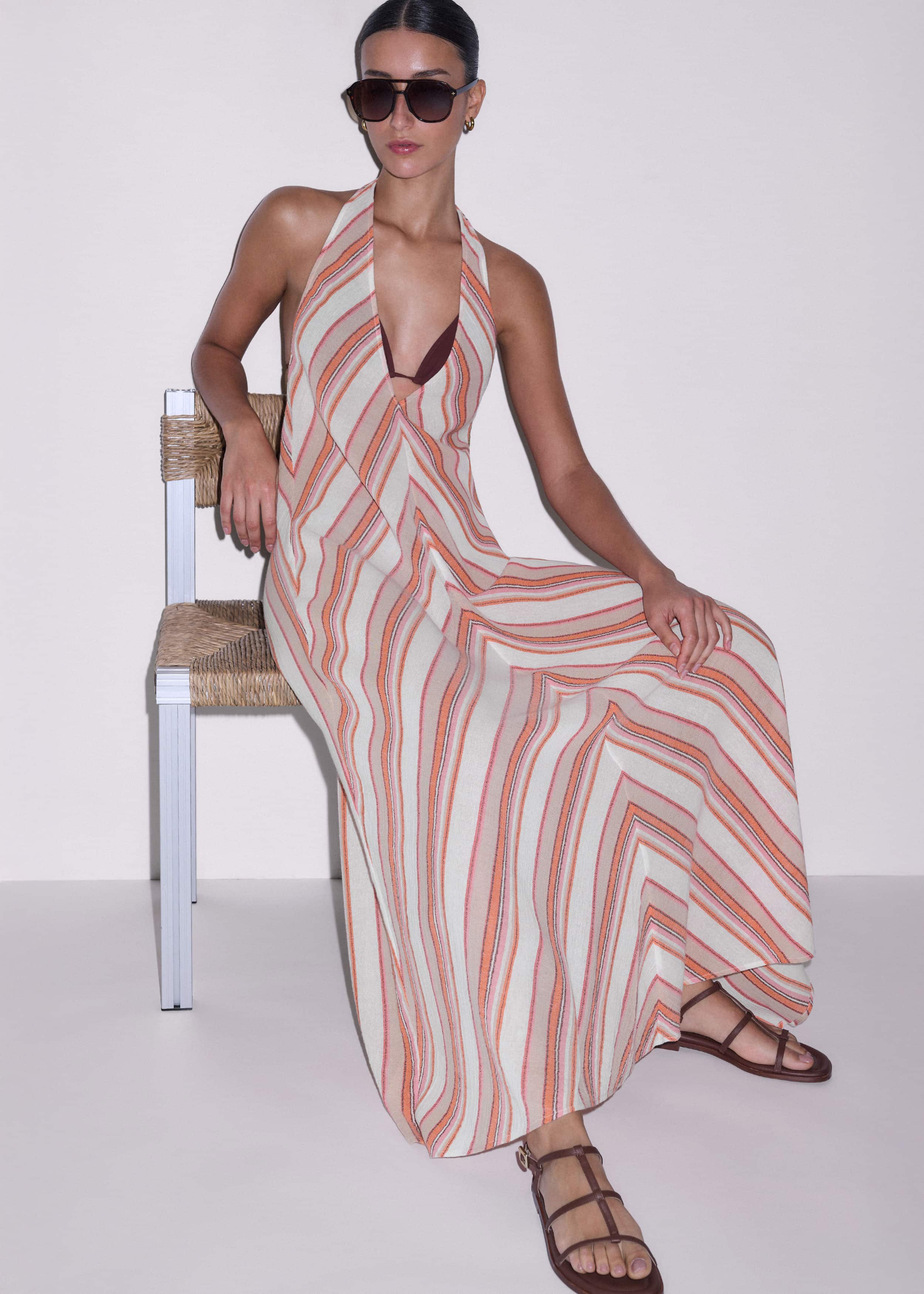 Pink Halter Maxi Beach Dress meandem