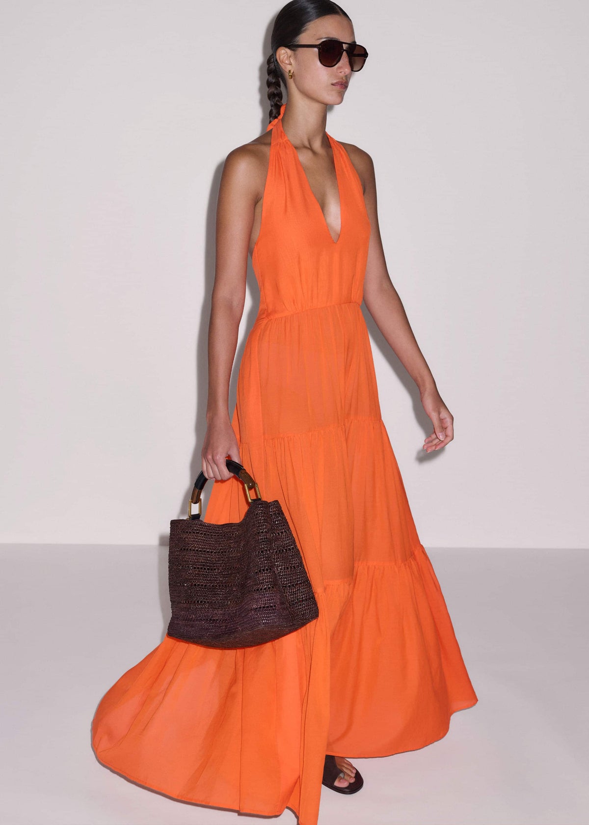 Orange Tiered Maxi Beach Dress meandem