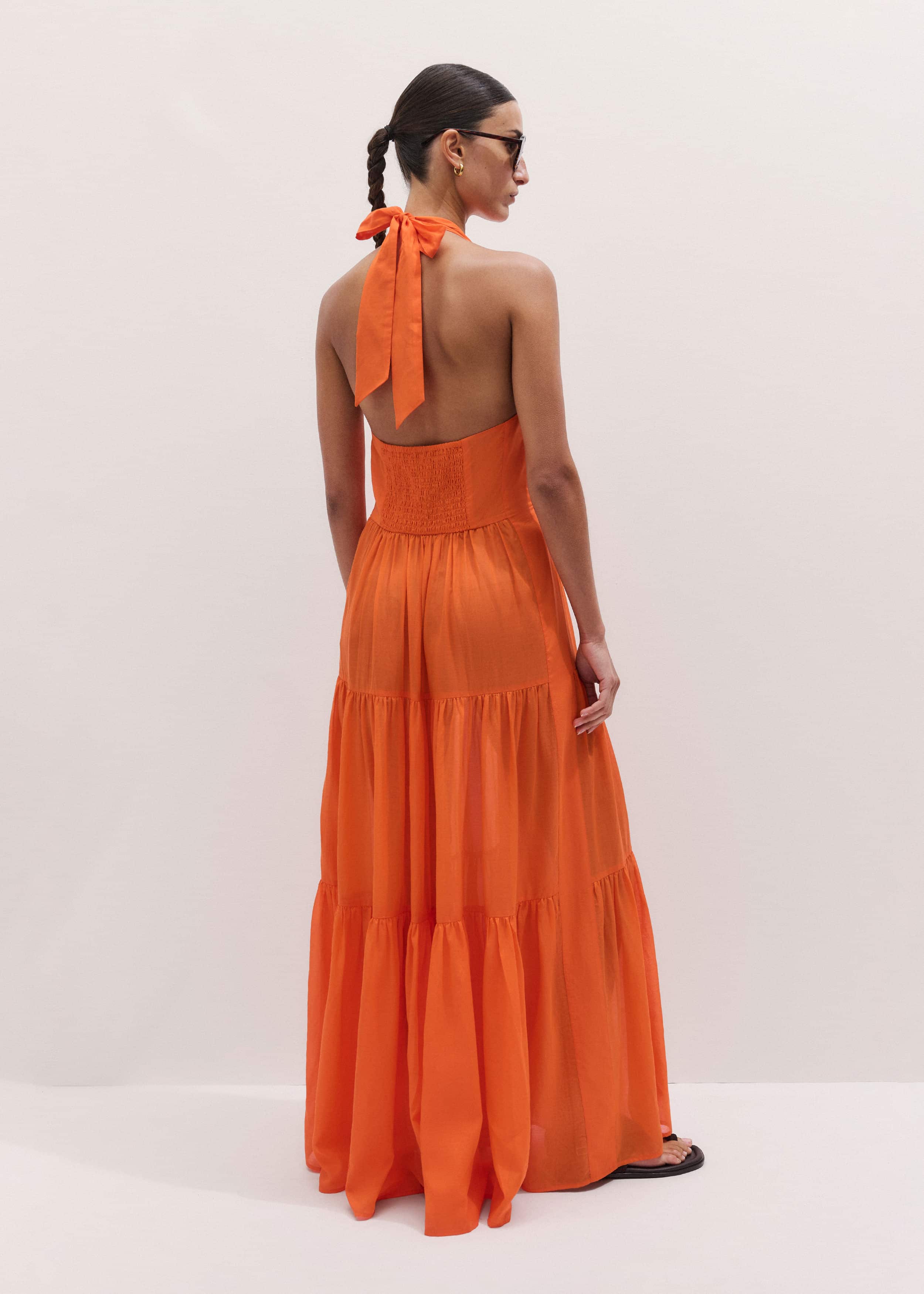 Orange Tiered Maxi Beach Dress meandem