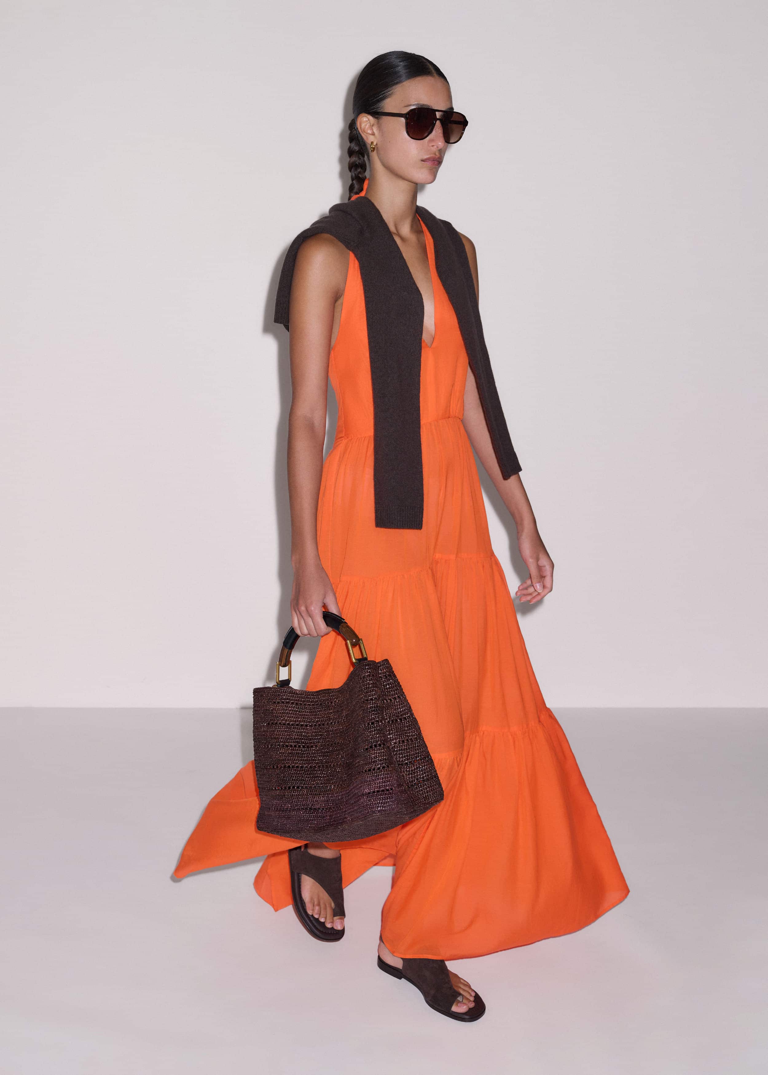 Orange Tiered Maxi Beach Dress meandem