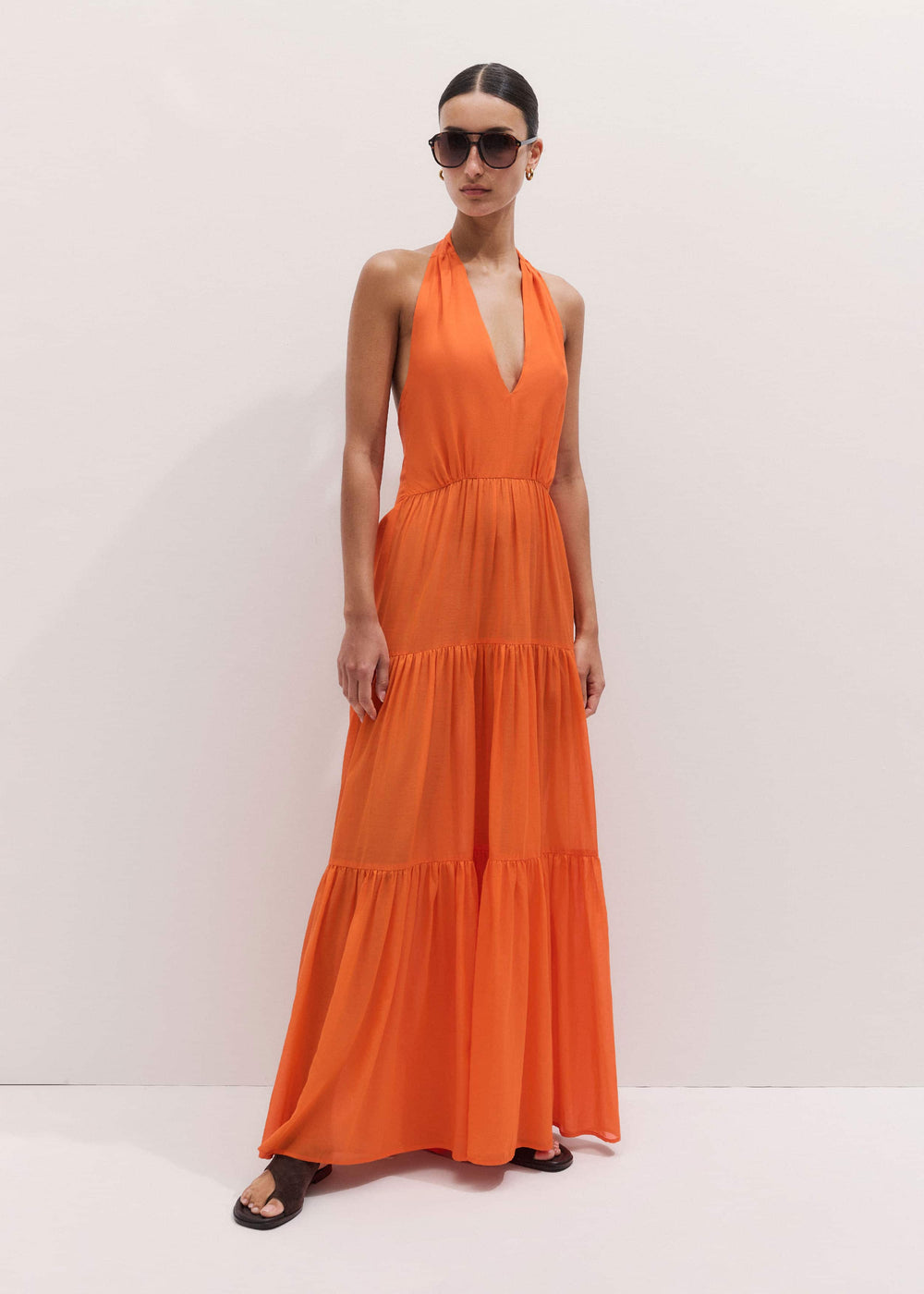 Orange Tiered Maxi Beach Dress meandem