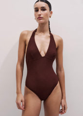 Cinnamon Brown Halterneck Swimsuit meandem