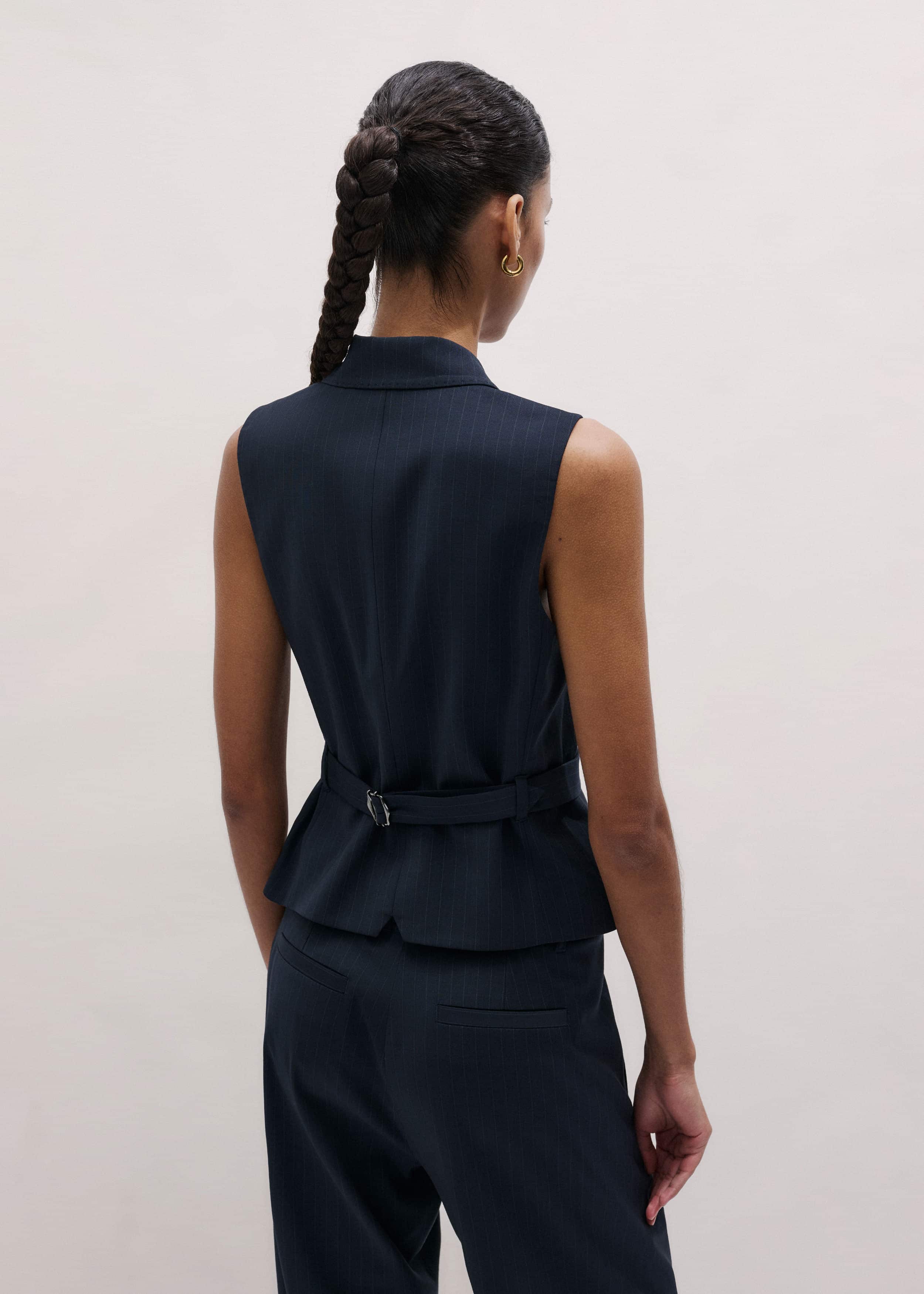 Navy Pinstripe Wrap Vest meandem