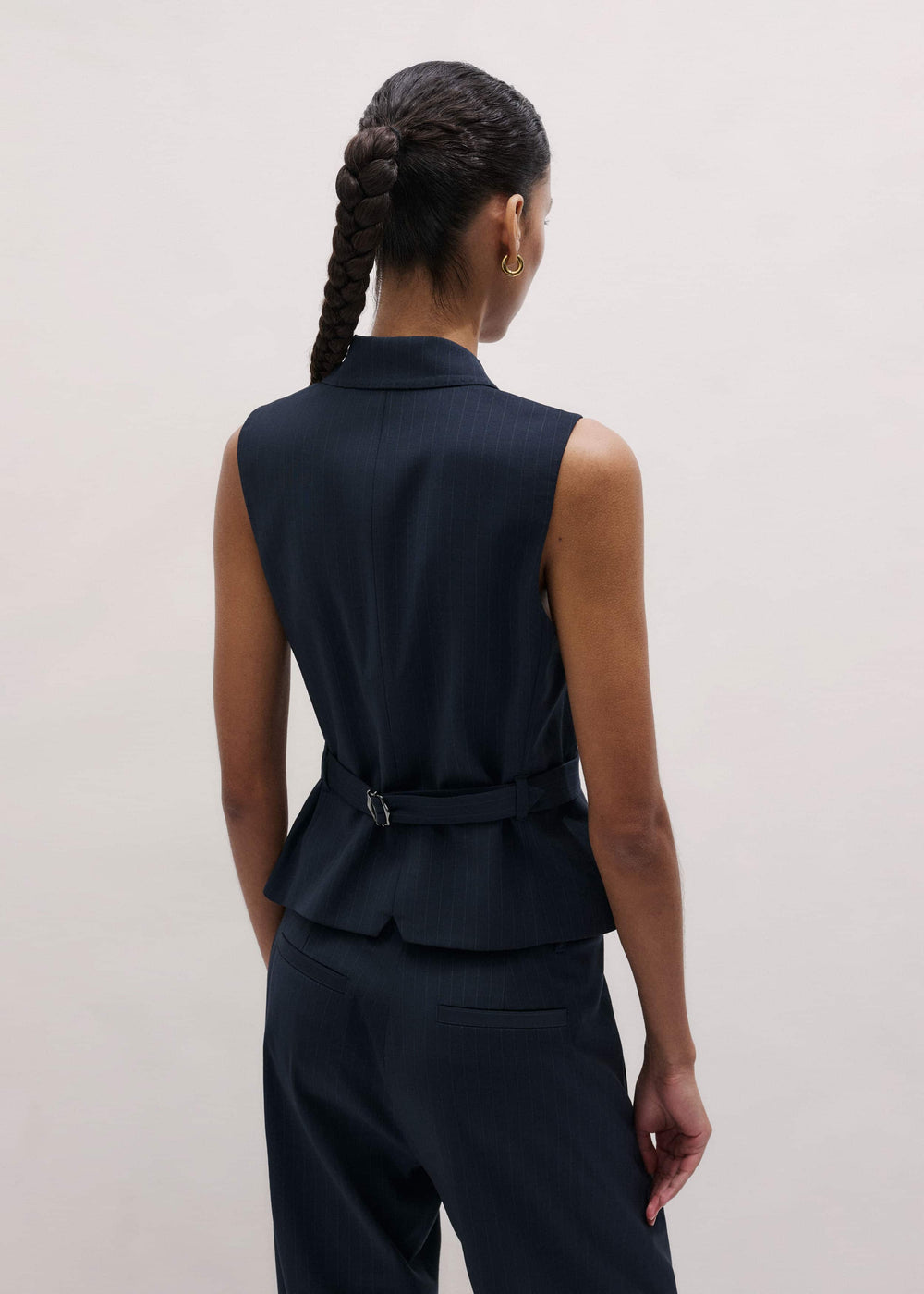 Navy Pinstripe Wrap Vest meandem