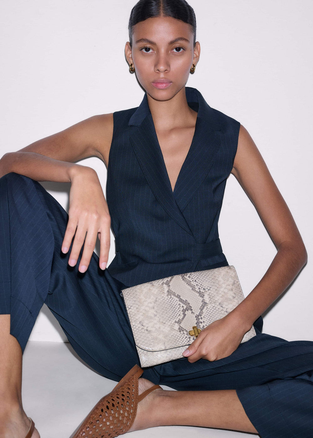 Navy Pinstripe Wrap Vest meandem