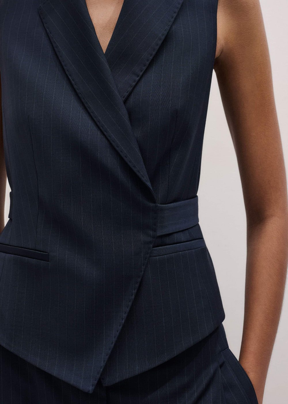 Navy Pinstripe Wrap Vest meandem