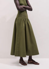 Olive Green Mixed Media Maxi Skirt meandem