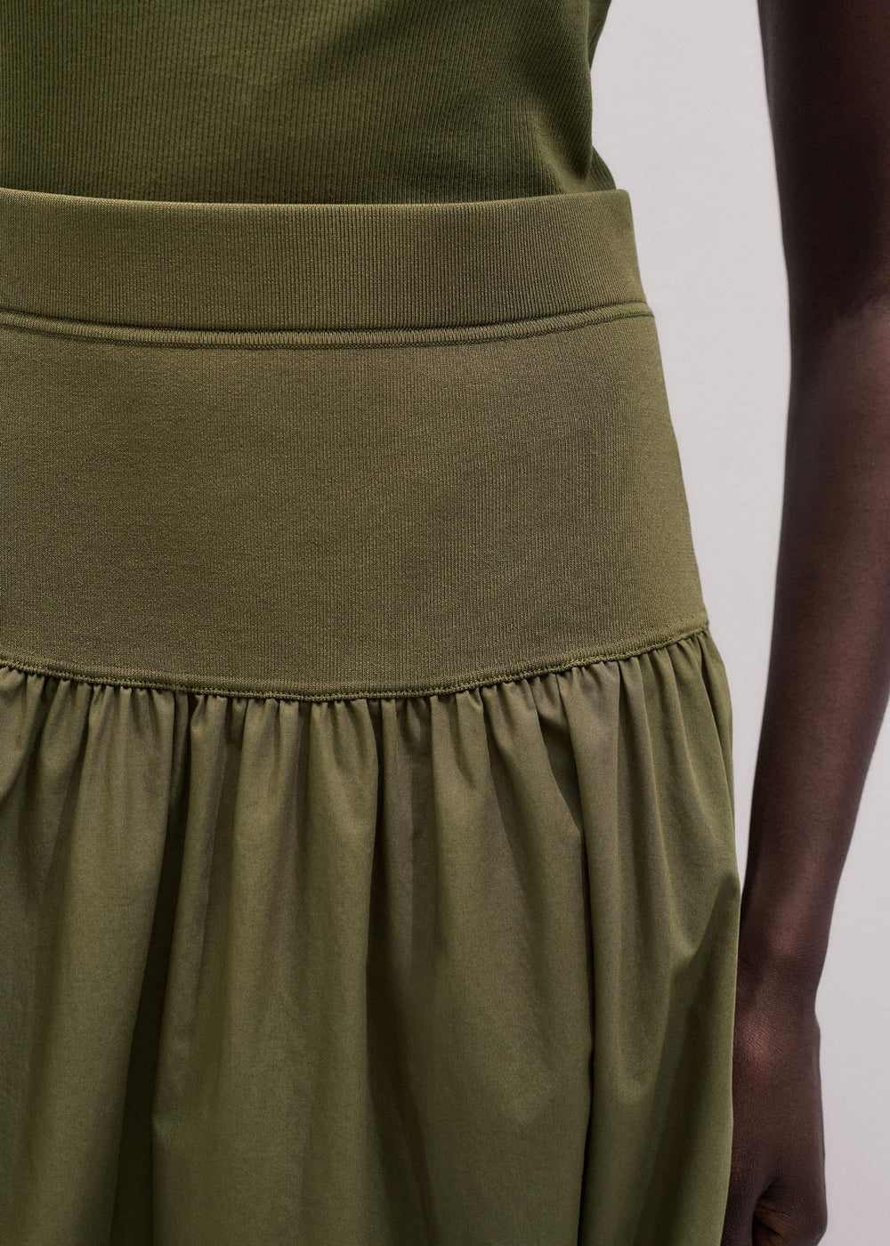 Olive Green Mixed Media Maxi Skirt meandem