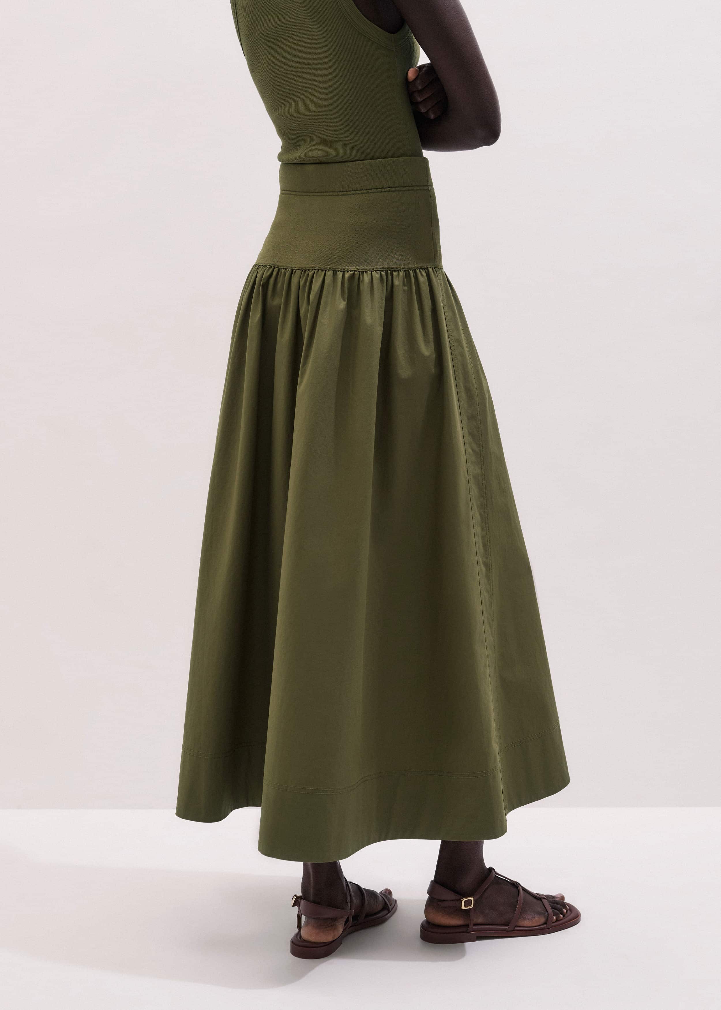 Olive Green Mixed Media Maxi Skirt meandem